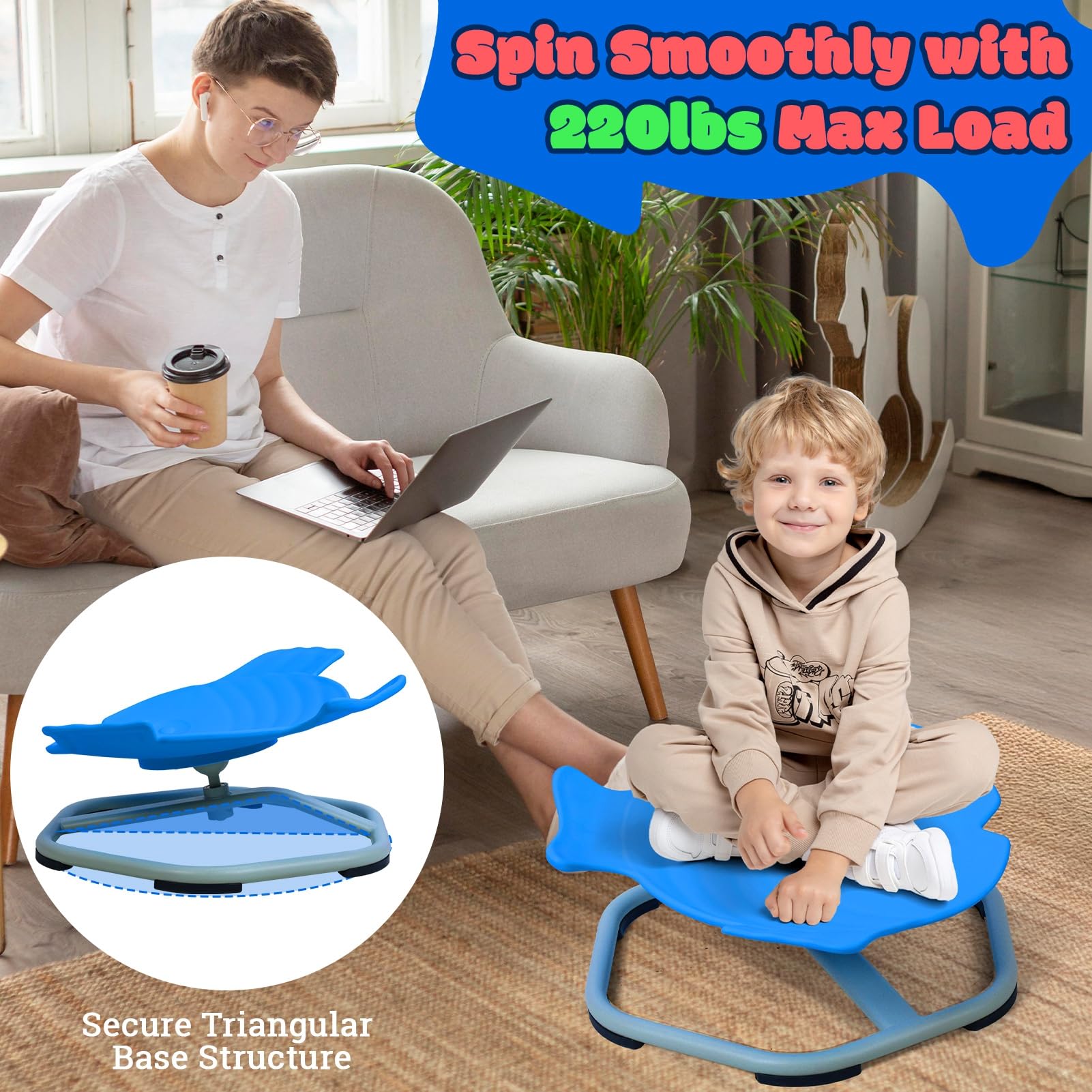 Kids Sensory Spinning Chair - Fish Shaped Swivel Seat for Toddlers | Improves Body Coordination & Balance | Perfect for Sensory Play, Autism Therapy & Classroom Activities