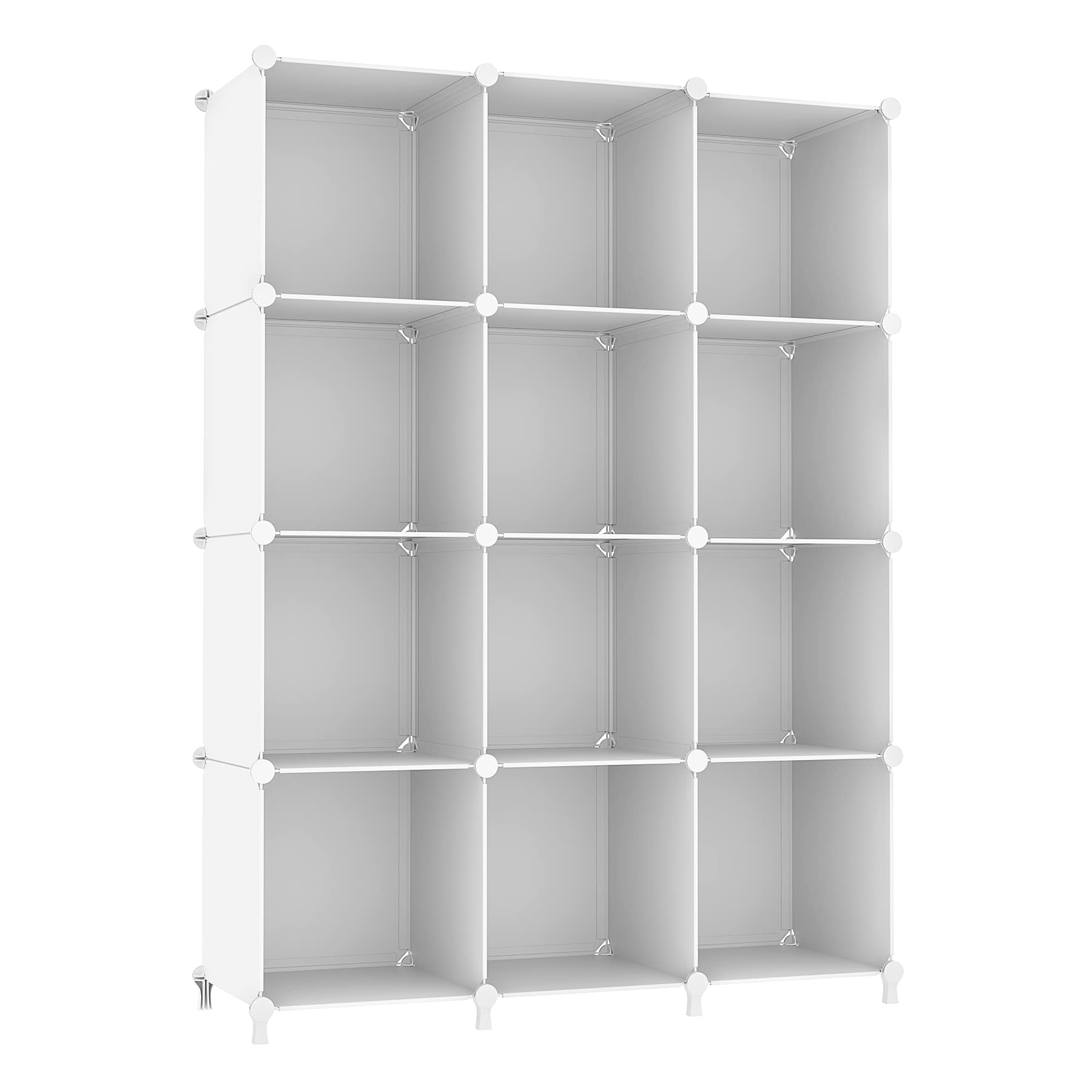 12-Cube Storage Organizer - Stackable DIY Closet Shelves for Home & Bedroom Organization - White