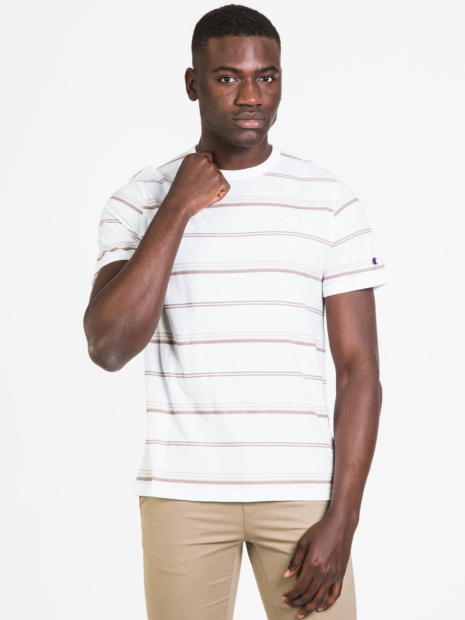 Champion Classic Stripe T-Shirt for Men & Women - Soft Cotton Short Sleeve Tee - Casual Streetwear & Gym Wear - Clearance Sale