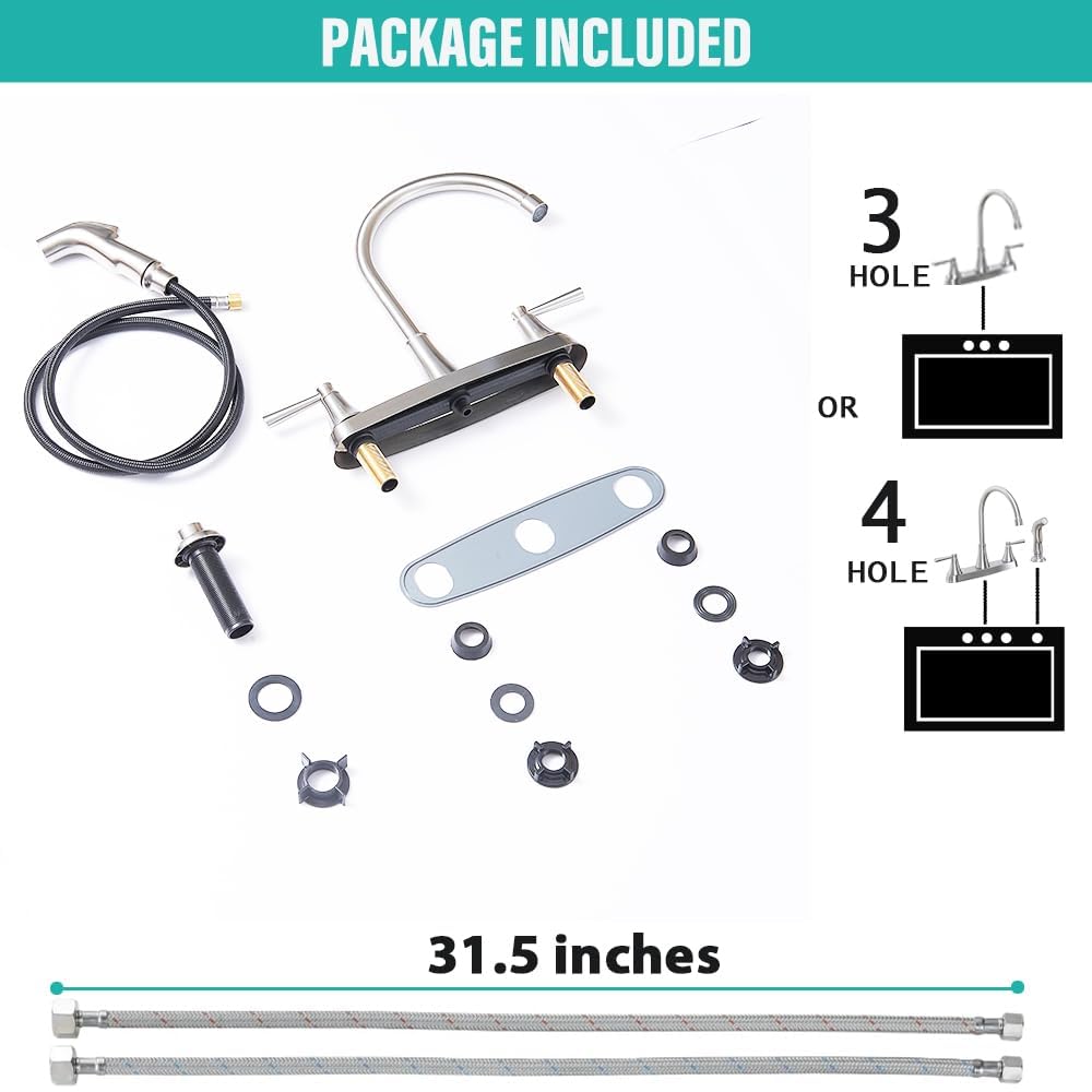 High-Quality Brushed Nickel Stainless Steel Kitchen Faucet with Pull-Out Sprayer - 3-Hole RV Utility Touch Design for Modern Kitchens (Model TDLKF29L) | Perfect for RV, Camper, and Home Kitchen Sink Upgrades