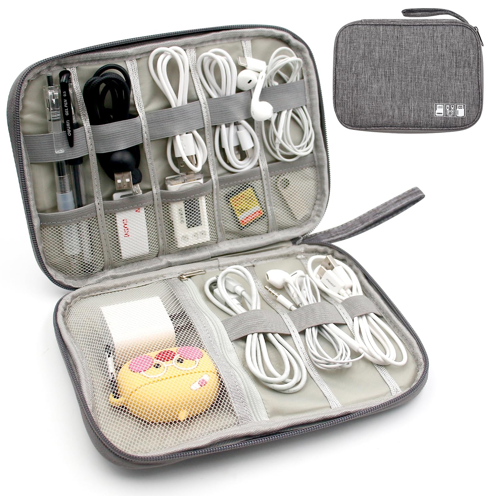 GOEDEKE Travel Cable Organizer Bag - Electronics Accessories Storage Pouch for Power Bank, Charger, Hard Drive & Memory Cards | Portable Cord Management Case for Business Trips, Vacation & Daily Use (Grey)