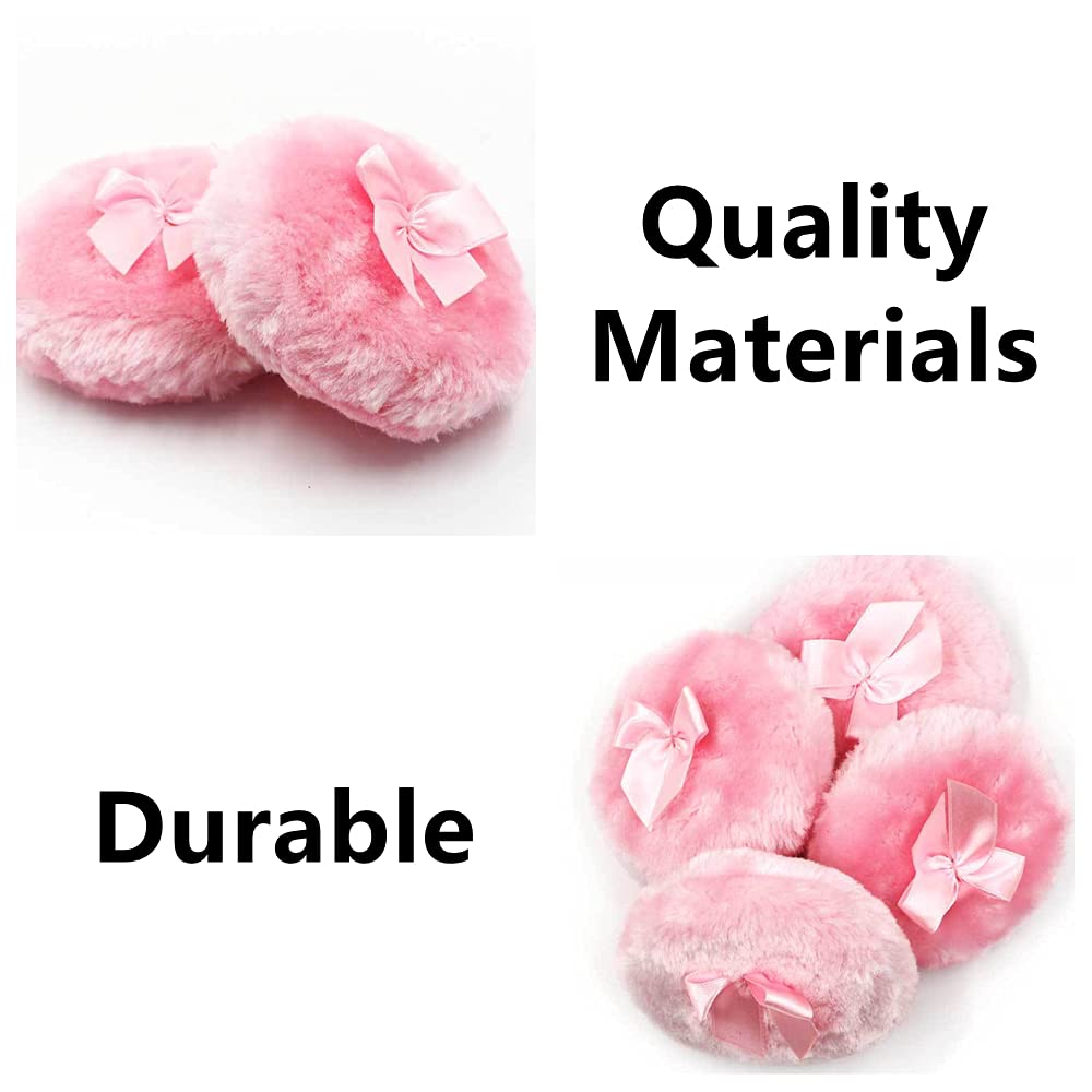 4 Pcs Soft Fluffy Plush Powder Puffs - Bowknot Design for Face & Body Makeup Application - Perfect for Loose Powder, Setting Powder & Blush Touch-Ups