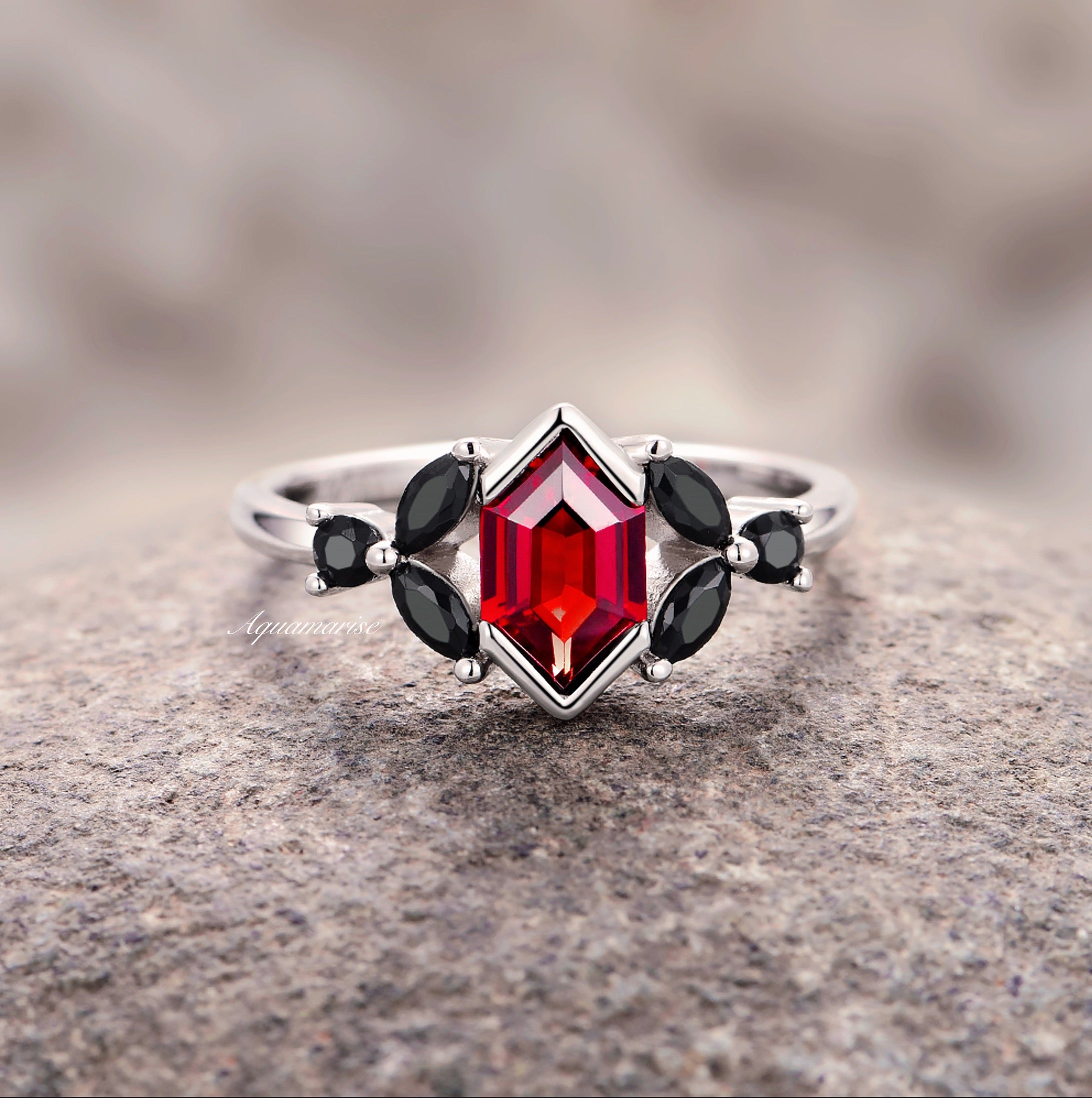 Red Garnet & Black Onyx Couple Rings for Men and Women - Matching Wedding Bands, Anniversary Gifts, Romantic Jewelry for Couples - Perfect for Engagements, Valentine's Day, and Special Occasions