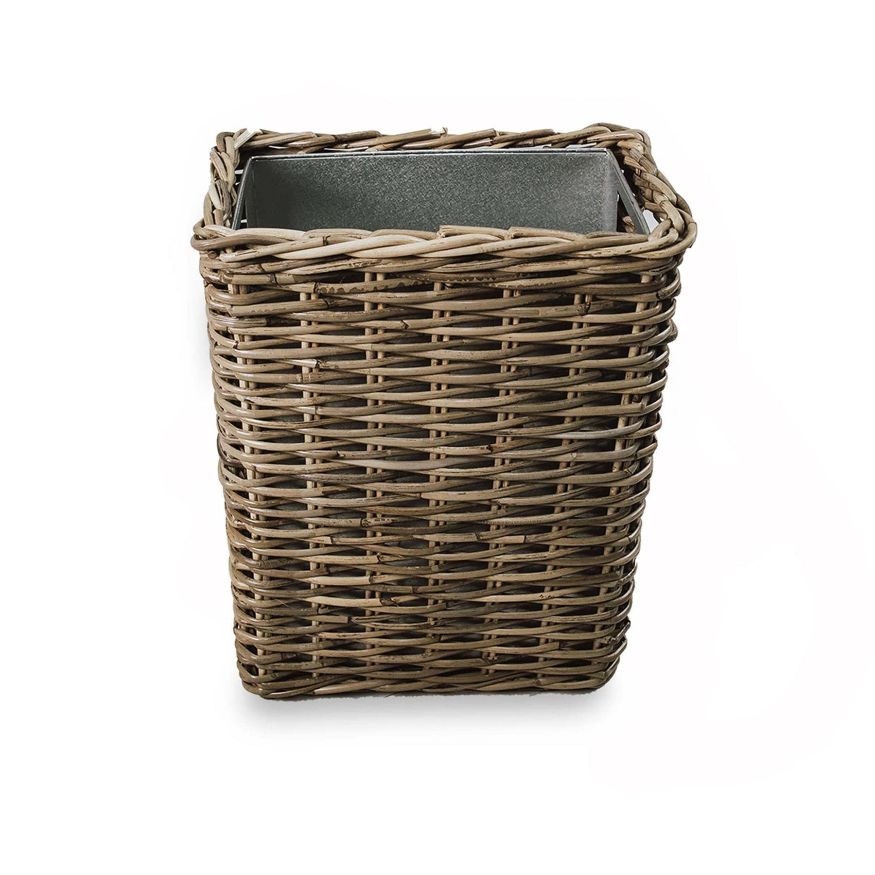 Premium Large Rectangular Kubu Wicker Waste Basket with Removable Metal Liner - 14.5