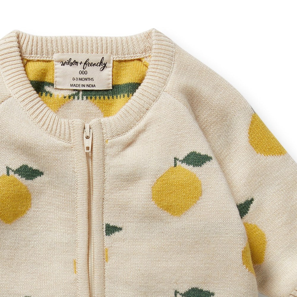 Organic Cotton Lemony Knitted Jacquard Baby Growsuit - Soft & Breathable Newborn Romper for Boys & Girls - Perfect for Playtime, Sleepwear & Photo Shoots