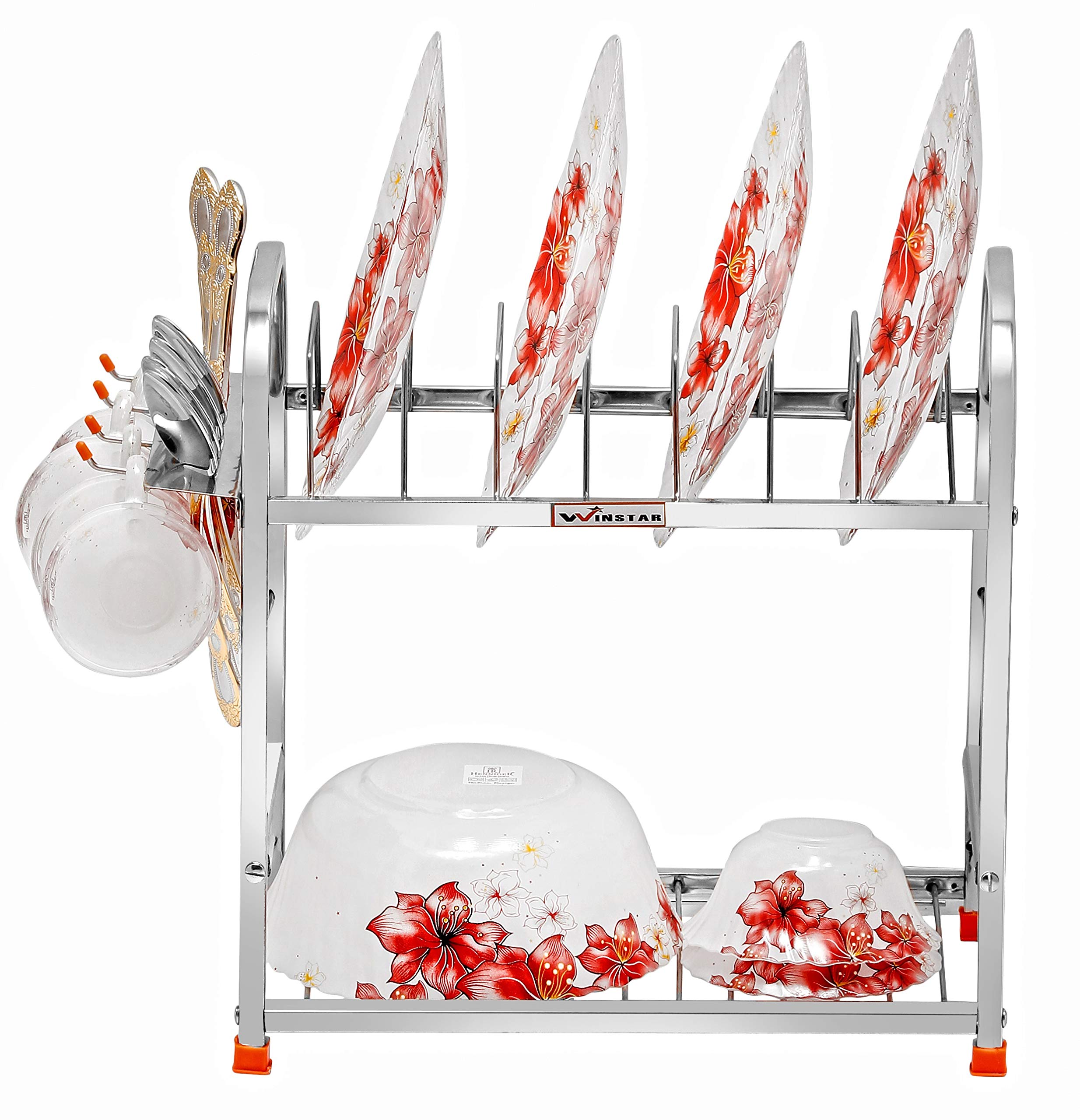 WINSTAR Stainless Steel 2-Tier Wall Mount Kitchen Utensil Rack | Space-Saving Dish Drying Rack with Plate & Cutlery Holder | Modular Kitchen Storage Organizer (15