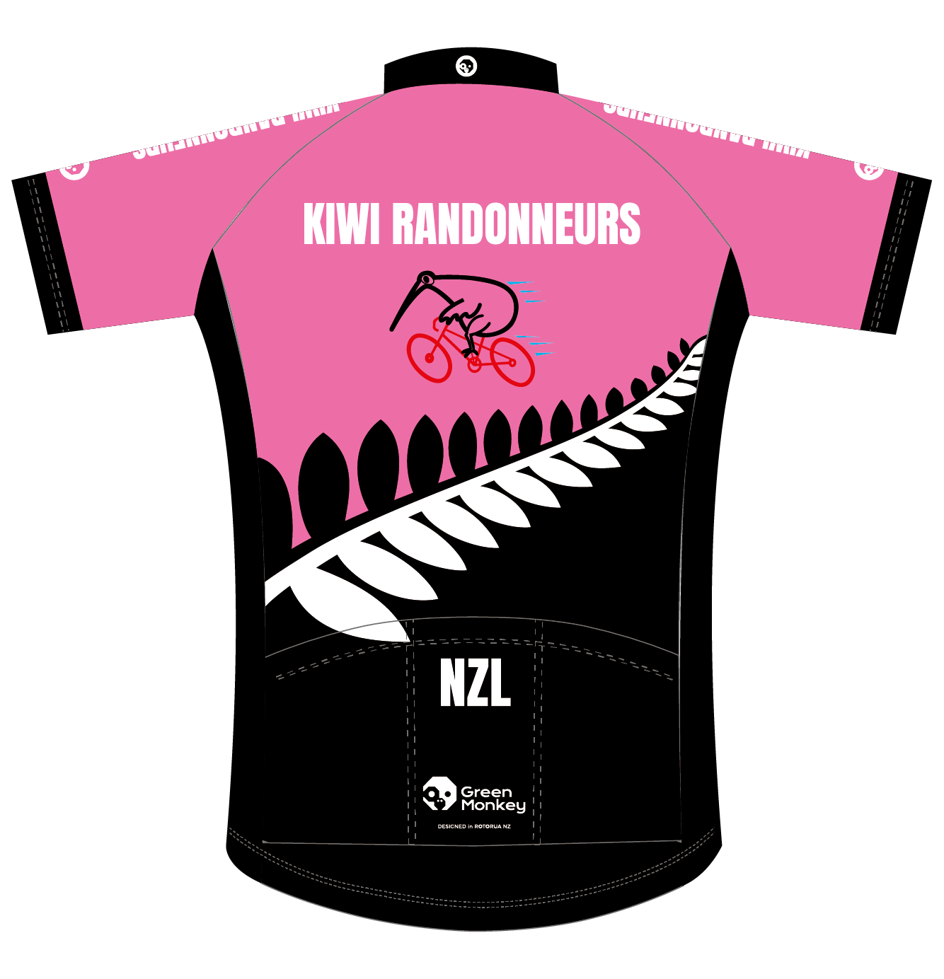 Kiwi Randonneurs Cycling Jersey - Breathable Bike Shirt for Men & Women (J01) - Pink Performance Cycling Top for Road Biking & Training Club Rides