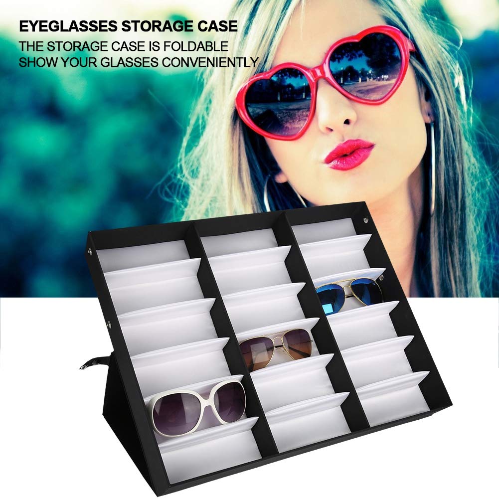 Joyzan 18-Slot Polyester Silk Lining Sunglasses Display Case - Dustproof Jewelry & Eyeglasses Storage Organizer Box for Men & Women - Perfect for Closet, Bedroom, Entryway, Retail Store Display
