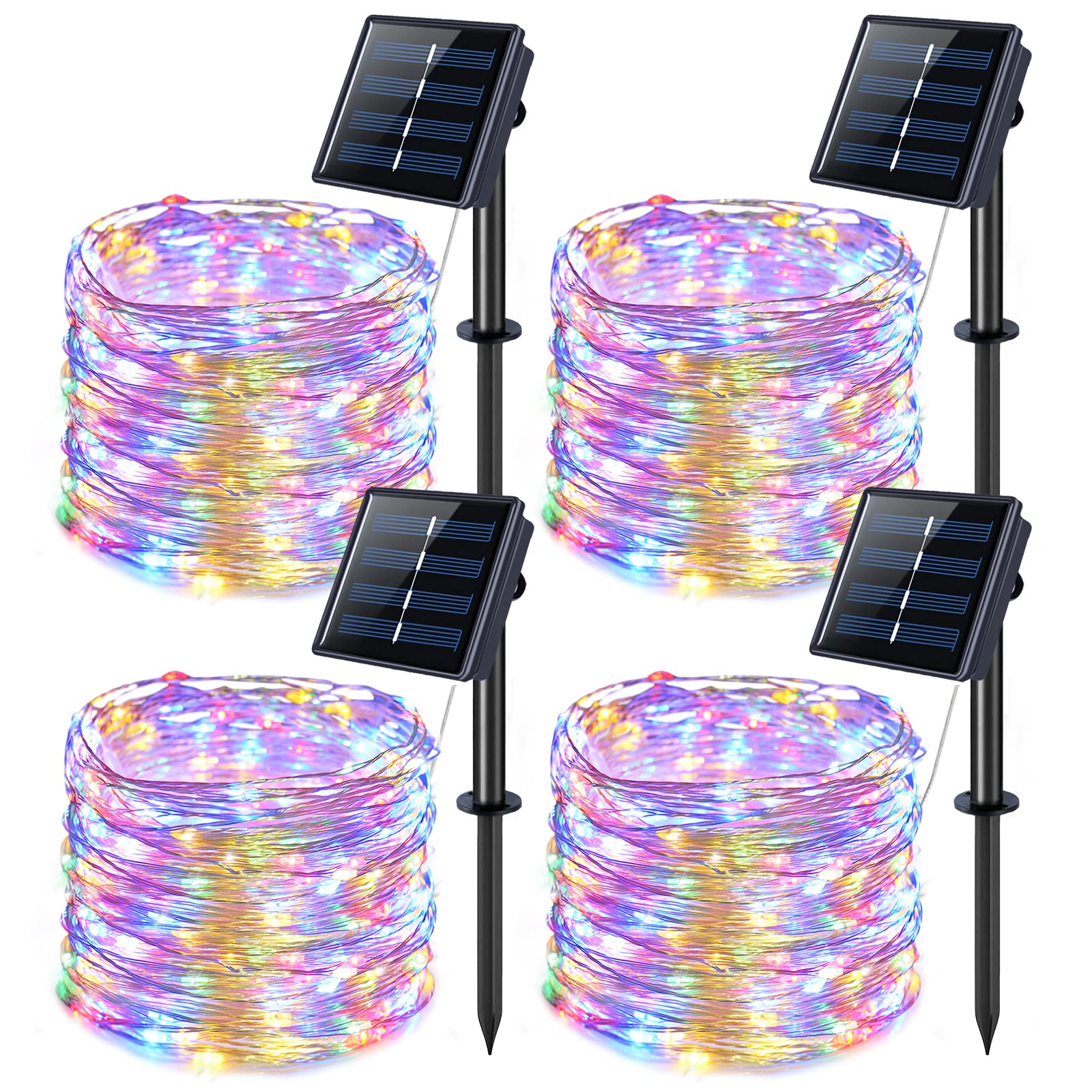 JMEXSUSS 4 Pack 100 LED Solar Christmas Lights - 33ft Waterproof Outdoor Solar String Lights with 8 Modes & Multicolor Options - Perfect for Garden, Yard, Tree, Patio, Fence, and Holiday Decorations