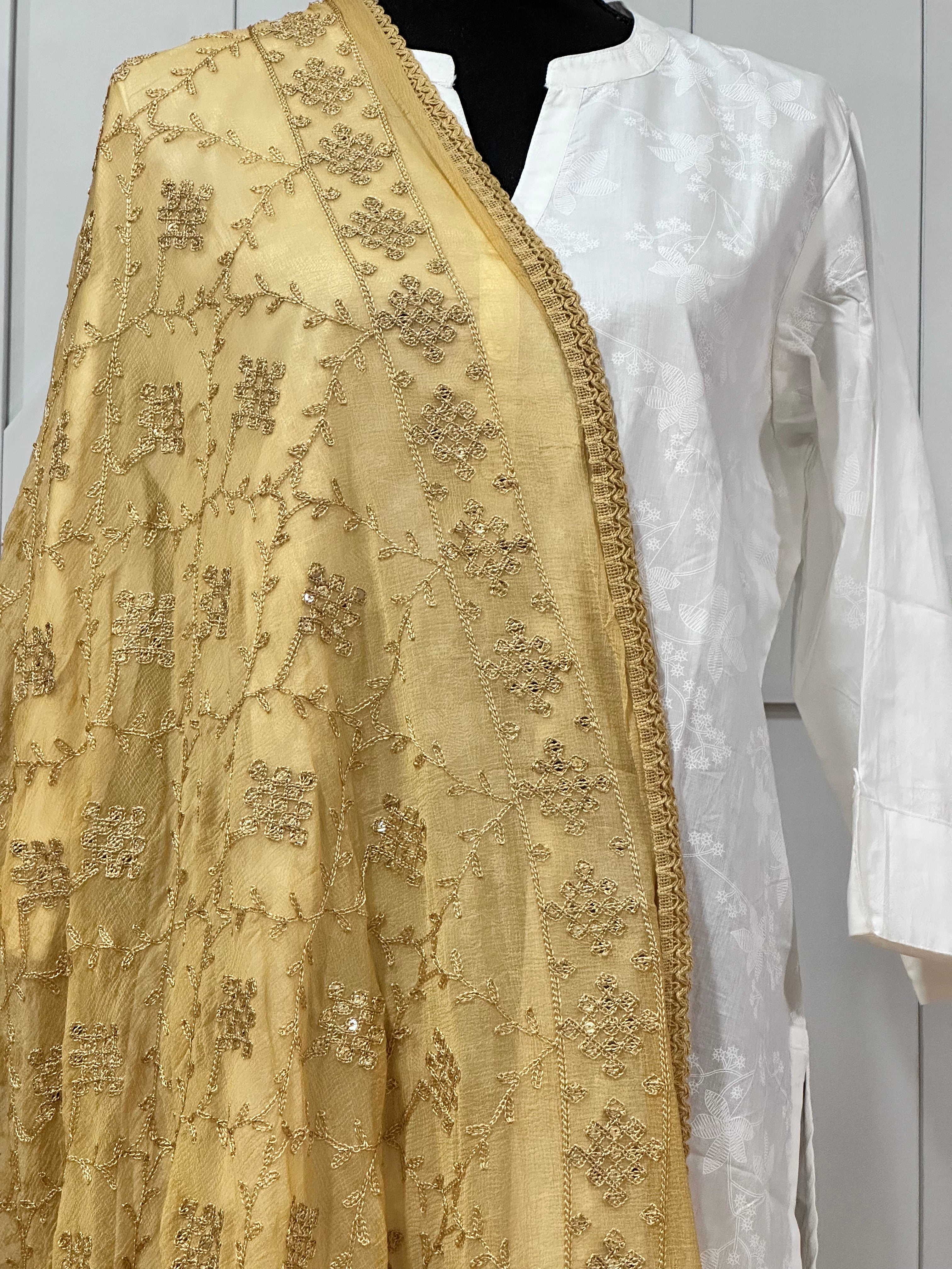 Elegant Embroidered Dusty Gold Dupatta - Perfect for Weddings, Parties & Festive Occasions