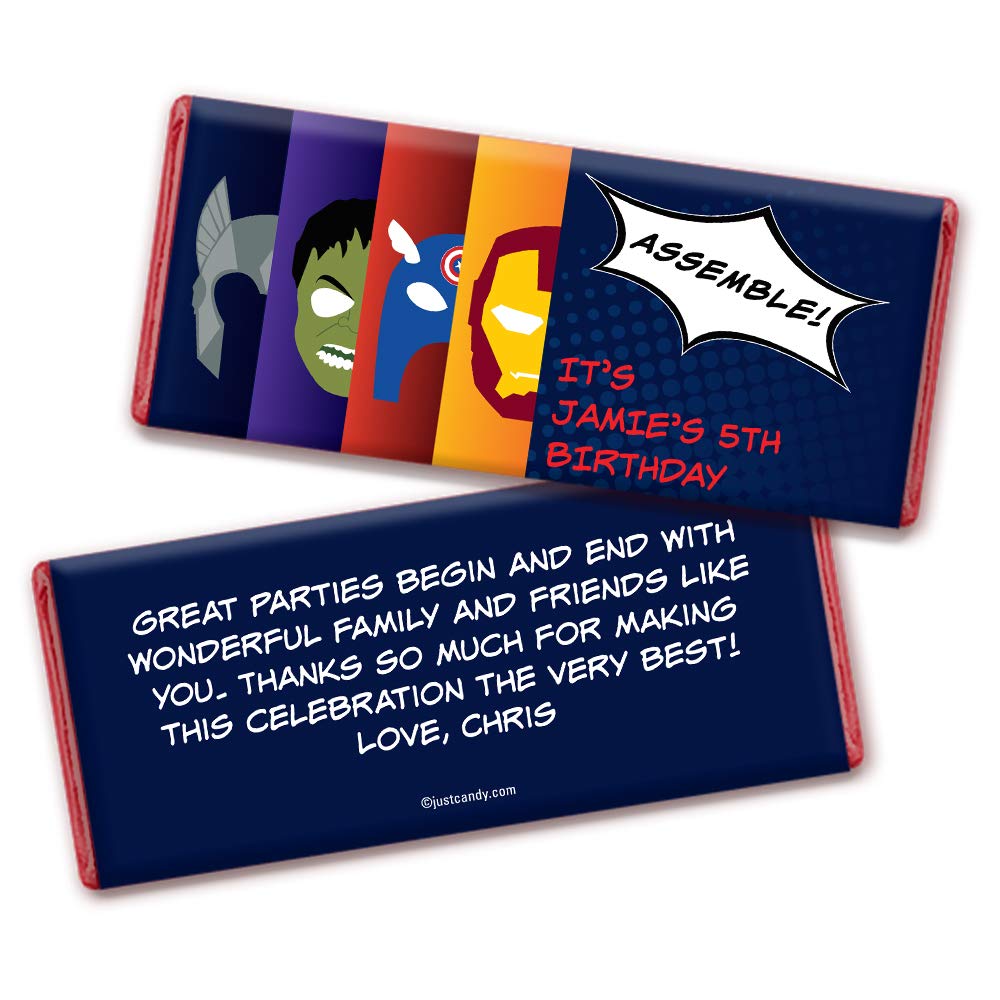 Personalized Superhero Chocolate Bars for Kids Birthday Party - 36 Pack Superhero Party Favors & Decorations - Perfect for Superhero Themed Birthday Celebrations, Classroom Treats, and Party Giveaways