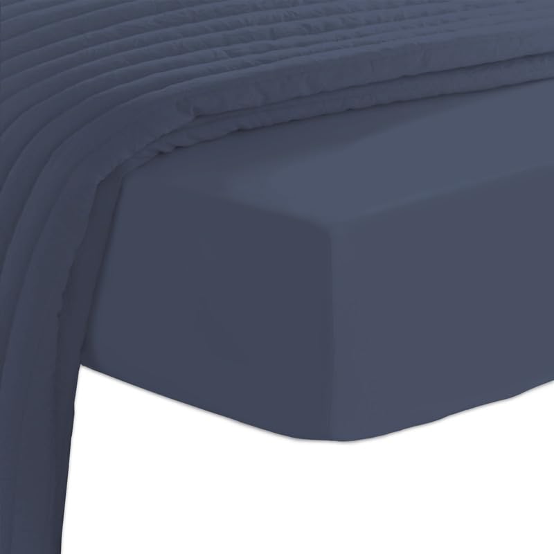 Premium 400 Thread Count 100% Long-Staple Cotton Sateen Fitted Sheet 105x200cm - Dark Blue Luxury Adjustable Deep Pocket for Mattresses up to 40cm Thick - Ideal for Master Bedrooms, Guest Rooms & Dormitories