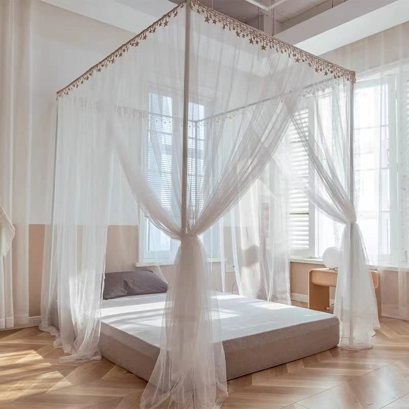 King Size Canopy Bed Frame with Thickened Stainless Steel Posts - Sturdy Metal & Wood Bed Canopy Bracket for Bedroom Decor | Perfect for Master Bedrooms, Guest Rooms & Luxury Home Decor