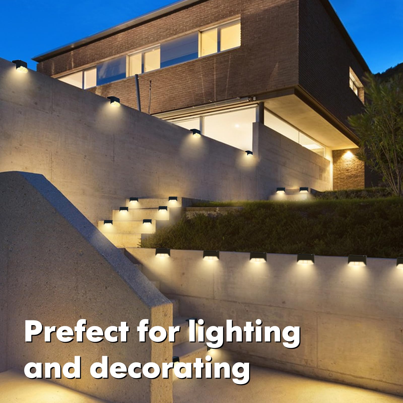 16 Pack Solar Deck Lights Outdoor Waterproof - Warm White LED Solar Step Lights for Patio, Fence, Garden, Balcony & Pathway Decor - Weatherproof Solar Landscape Lighting for Nighttime Safety & Ambience