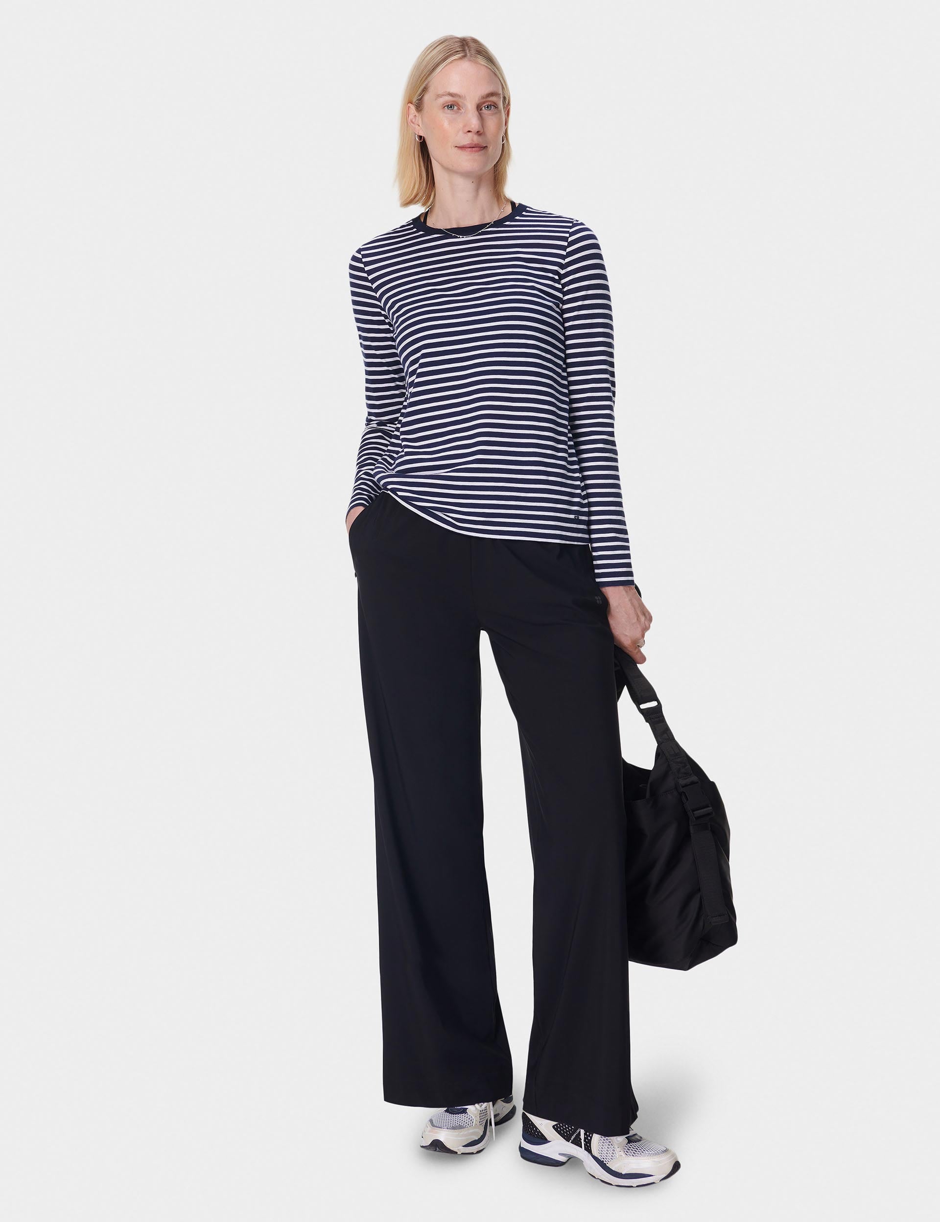 Premium Long Sleeve T-Shirt for Men & Women - Navy Blue with White Stripes - Comfortable Casual Wear for Everyday, Work & Outdoor Activities