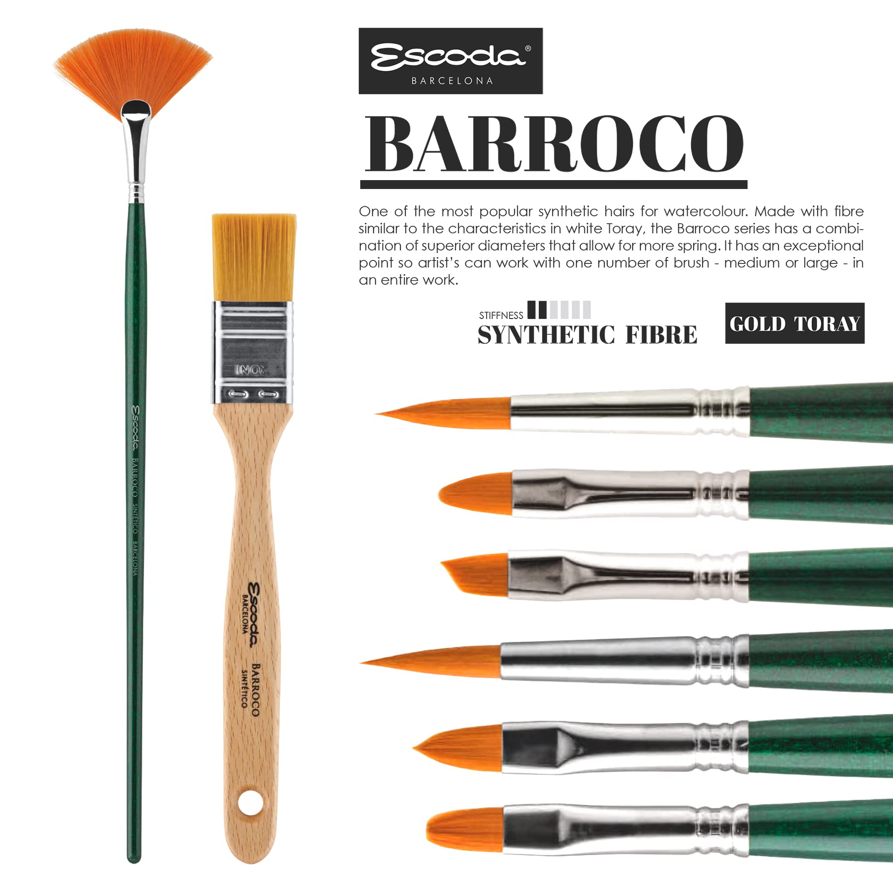 Escoda Barroco Series 2511 Professional Artist Brush - Synthetic Gold Taklon Filament Round Size 4/0 for Oil & Acrylic Painting - Perfect for Detailed Work, Miniature Art & Fine Detailing