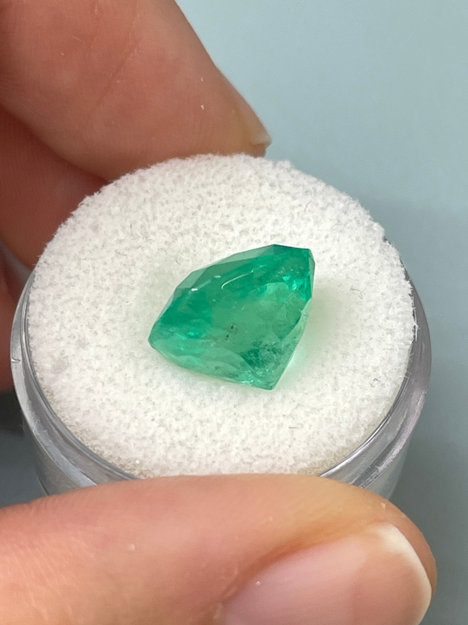 7.28 Carat 12x11.5mm Medium Bluish Green Natural Loose Colombian Emerald Gemstone - Cushion Cut for Jewelry Making, Engagement Rings & Collector's Pieces