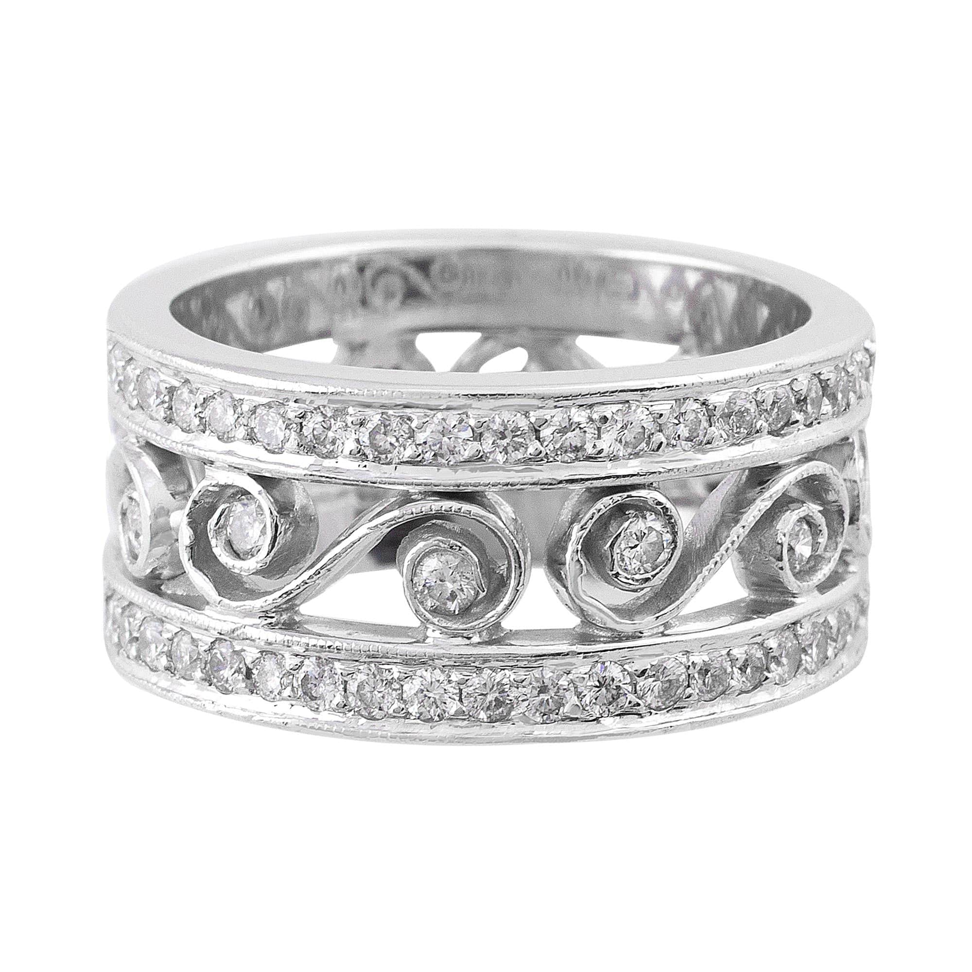 18K White Gold Wave Design Diamond Band Ring for Women - Elegant Stackable Wedding & Anniversary Jewelry Gift for Her