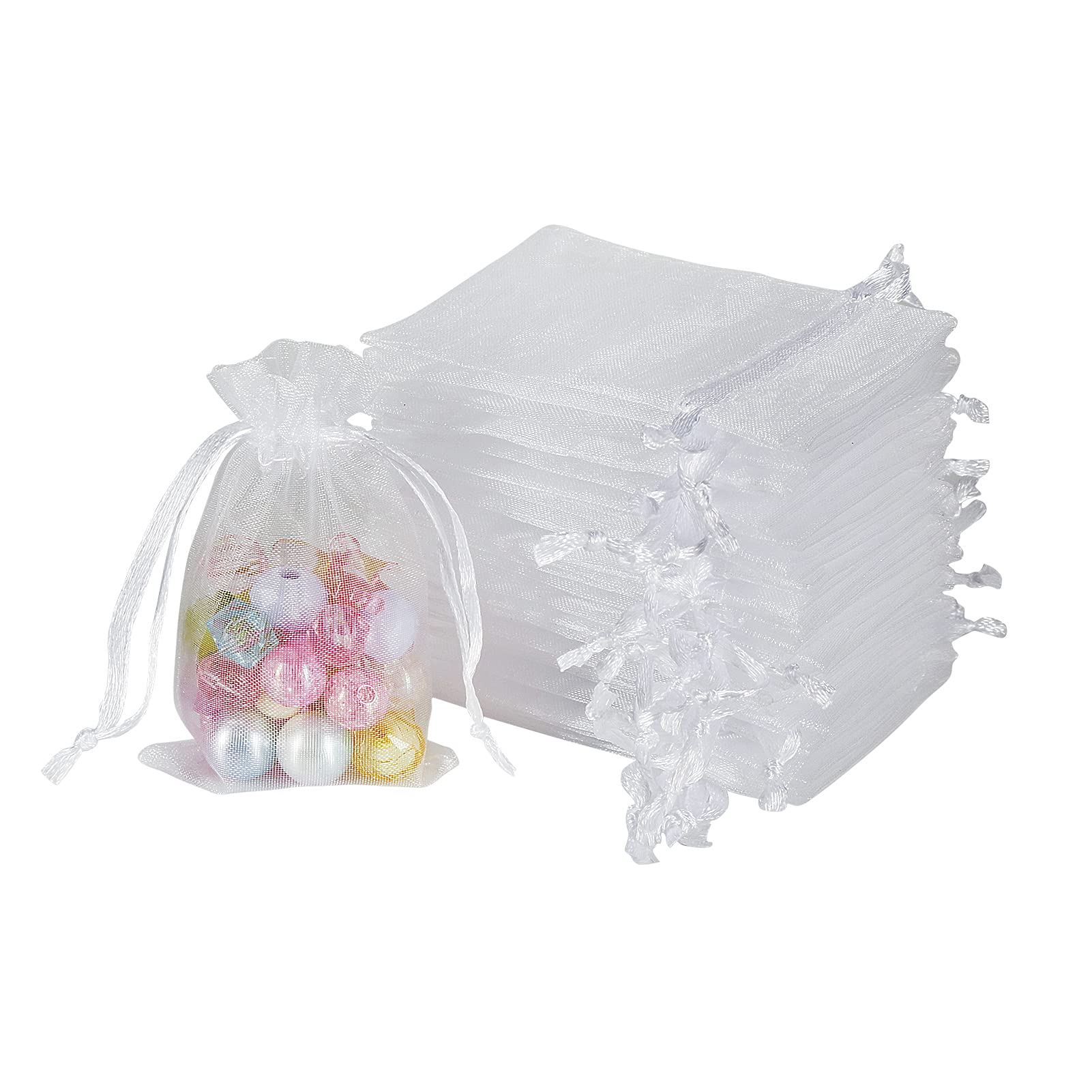 Mini Organza Bags 100PCS 2x3 Inch White Jewelry Pouches for Wedding Gifts & Party Favors