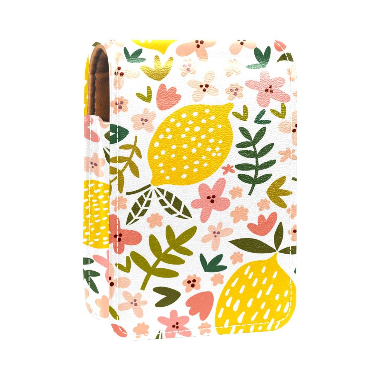 Personalized Lipstick Case - Portable Makeup Bag & Cosmetic Pouch Organizer with Cute Lemon Floral Pattern - Perfect for Travel, Gifts, and Daily Makeup Storage