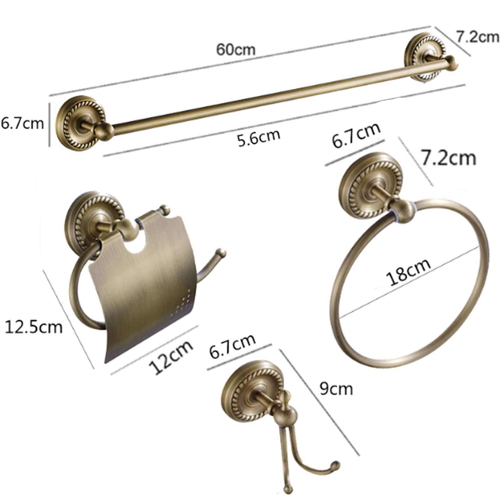 4-Piece Bathroom Hardware Set - Antique Brass 23.6