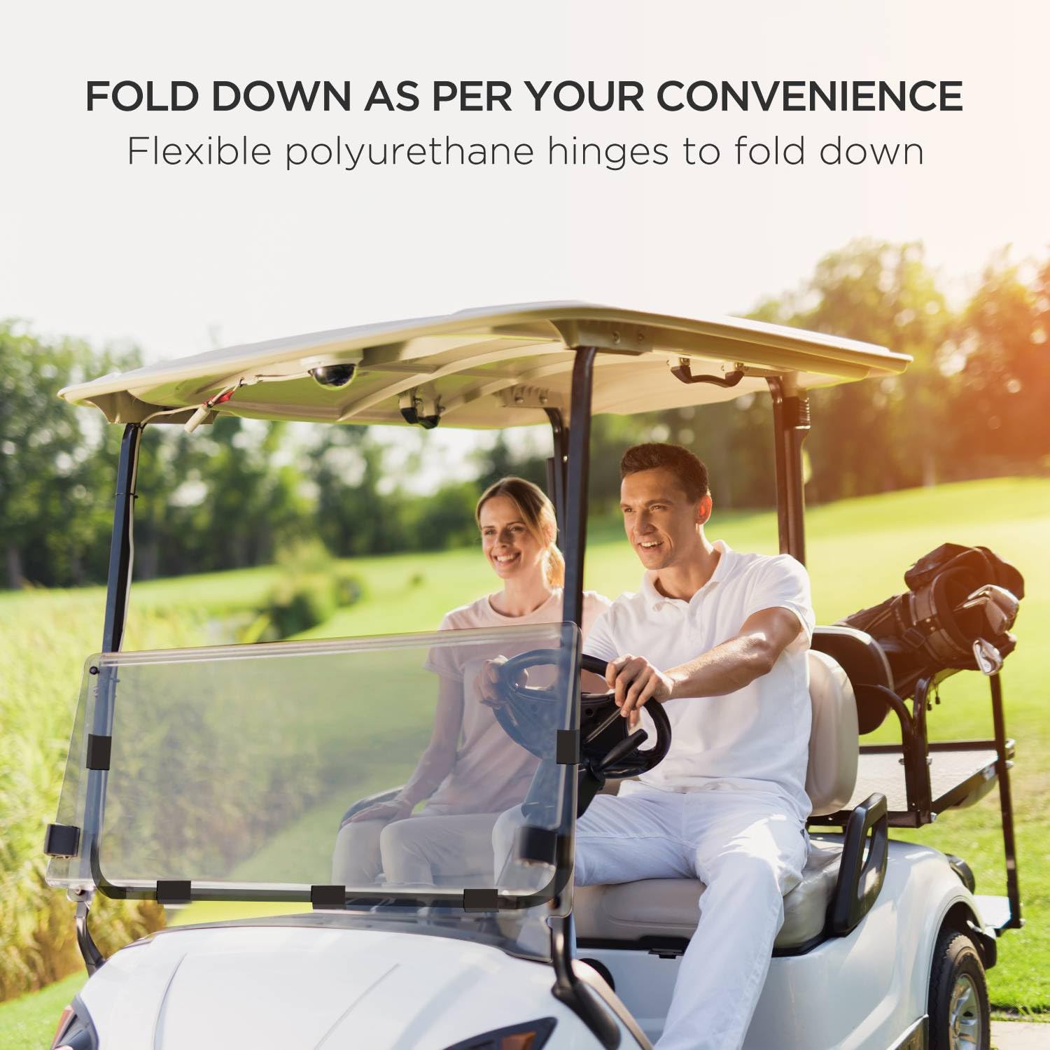 Club Car DS Windshield Replacement for 1982-2000.5 Models - Tinted UV Protection, Impact Resistant Acrylic, Foldable Golf Cart Front Windshield - Perfect for Golf Courses, Resorts, and Outdoor Recreation