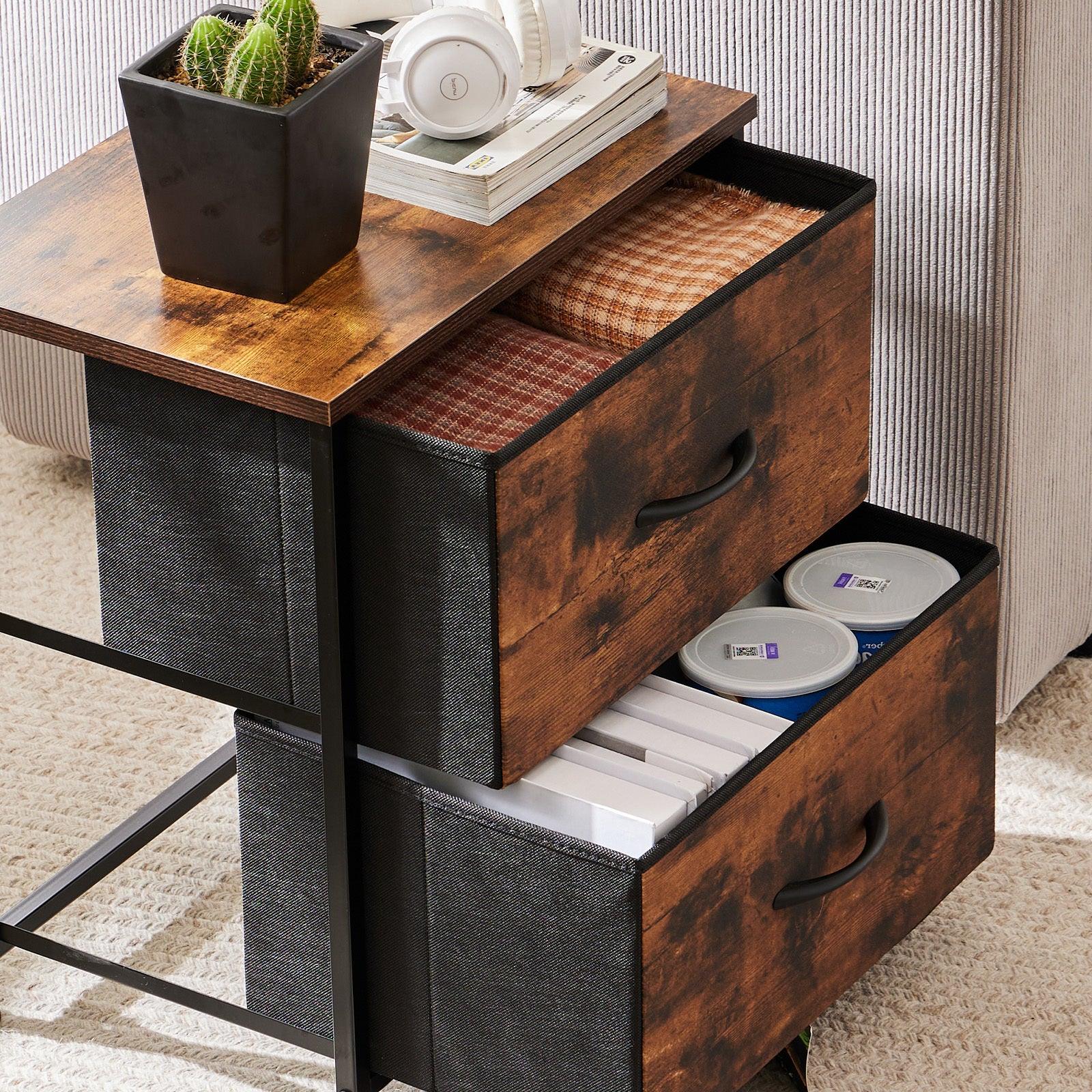 Modern Brown Wood Top & Metal Frame Dresser Drawers - 2 Pack for Bedroom, Living Room, or Office Storage Organization