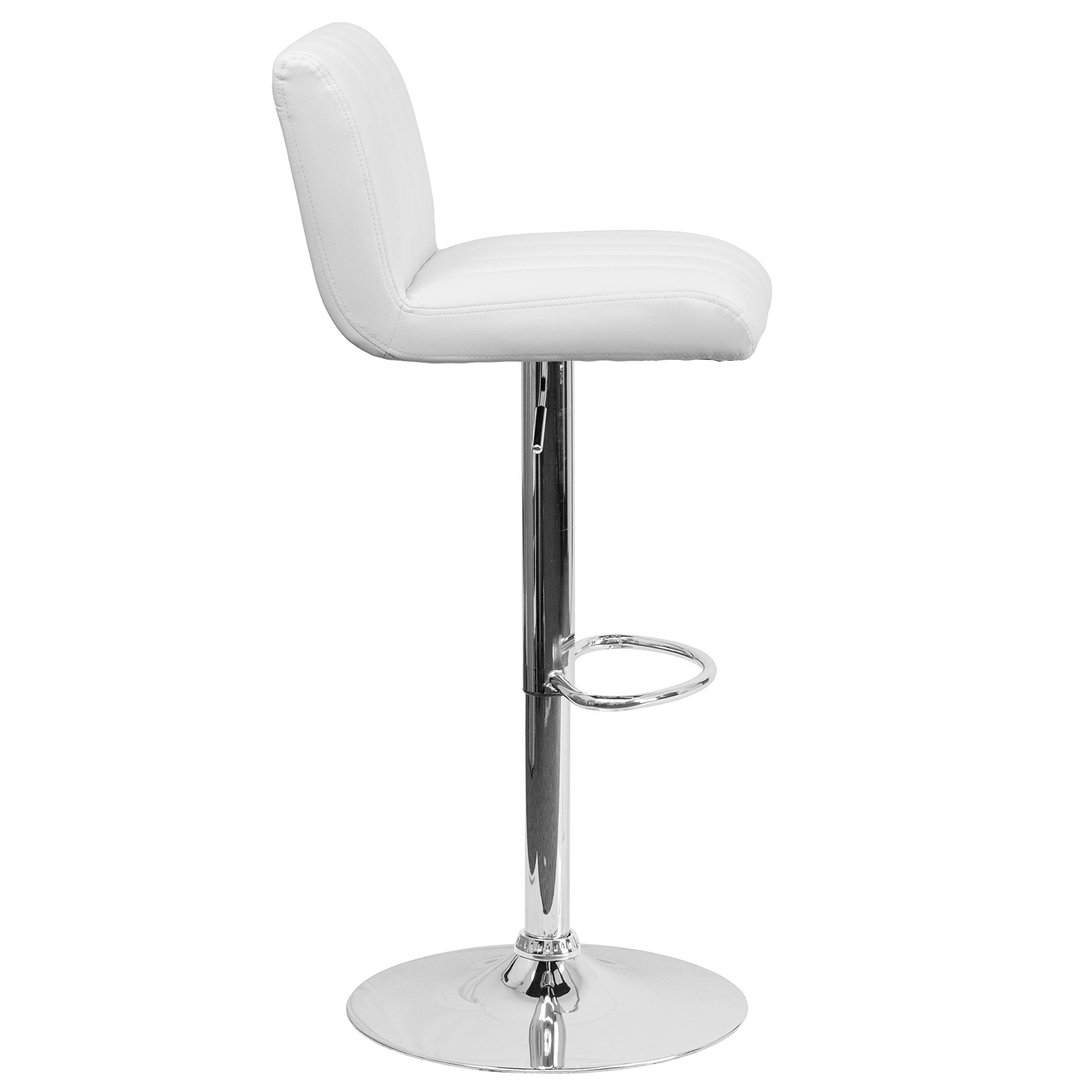 2 Pack White Vinyl Adjustable Bar Stools with Vertical Stitch Design & Chrome Base - Modern Kitchen Counter Stools for Dining Room, Bar, or Breakfast Nook