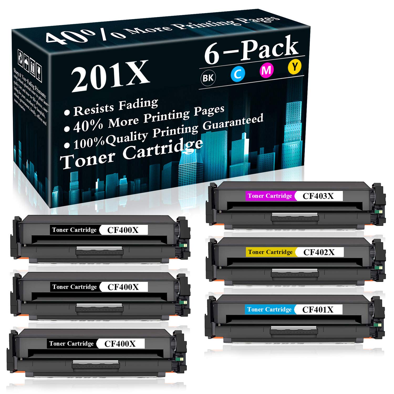 6-Pack (3BK+C+Y+M) 201X | CF401X CF402X CF403X Compatible Toner Cartridge Replacement for HP Color LaserJet Pro MFP M277dw M277n M277c M252dw M252n Printers | High-Yield Printing for Office & Home Use | Sold by TopInk