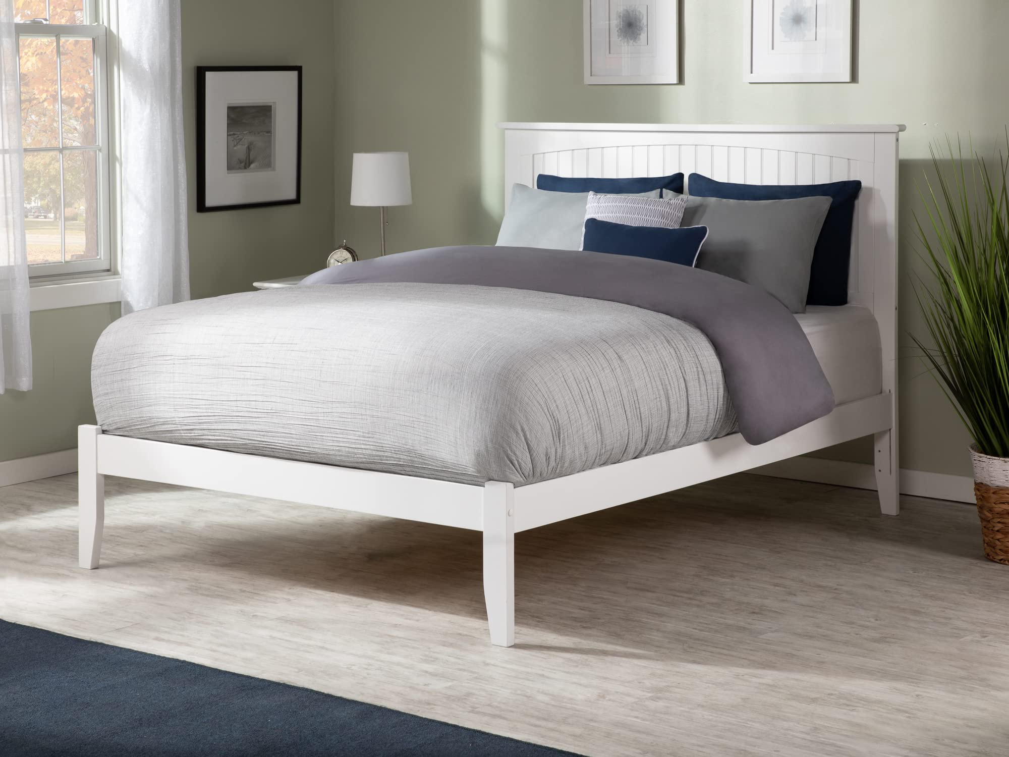 Atlantic Furniture AR8231002 Nantucket Platform Bed with Open Foot Board, Full Size, White - Modern Bedroom Furniture for Coastal & Farmhouse Style Homes