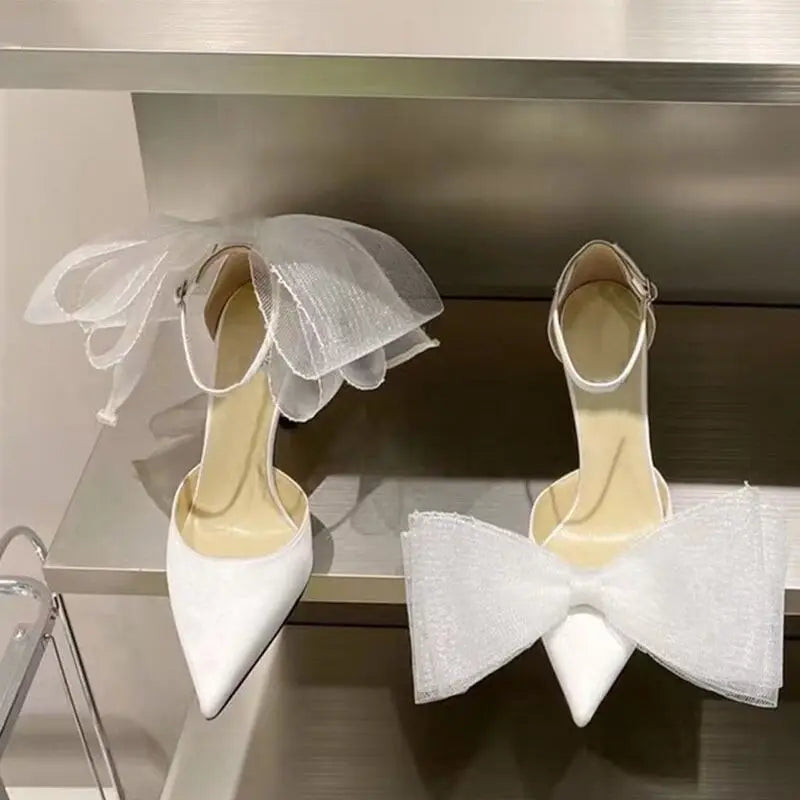 2024 Women's Big Butterfly Knot Sandals - Summer High Heel Pumps with Pointed Toe | Designer Mary Jane Stiletto Shoes for Weddings, Parties & Date Nights