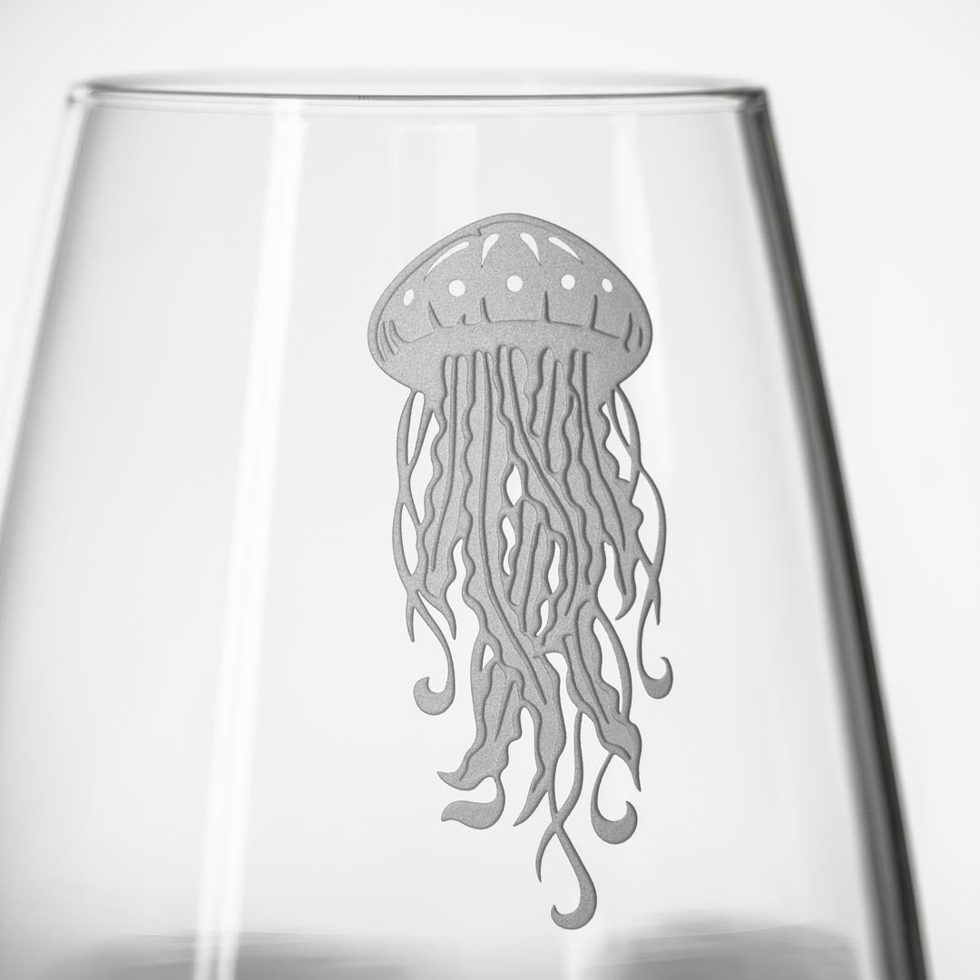 18oz Jellyfish Stemless Wine Tumbler Glasses - Set of 4 Unbreakable Crystal Clear Cups for Chardonnay, Cocktails & Outdoor Parties