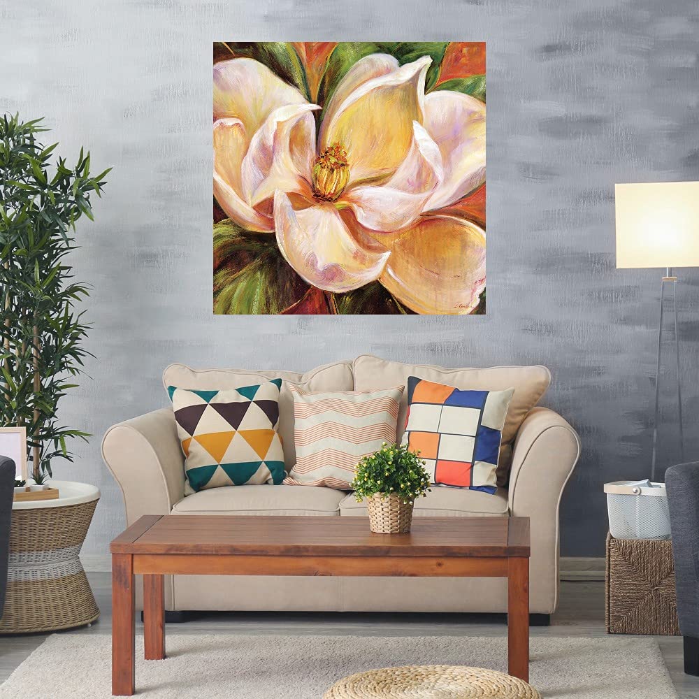 Magnolia Glow Fine Art Canvas Wall Decor by Artist Carson - 22x22 Inch Ready to Hang Painting for Living Room, Bedroom, Bathroom & Office - Elegant Floral Home Decor for Housewarming Gift & Interior Design