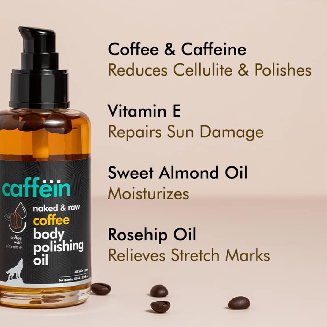 Organic Caffeine Coffee Body Oil for Dry Skin - Moisturizing & Hydrating for Women & Men | Relaxing Aroma for Soft, Smooth & Glowing Skin (100ml) - Perfect for Massage, Self-Care & Spa Nights at Home