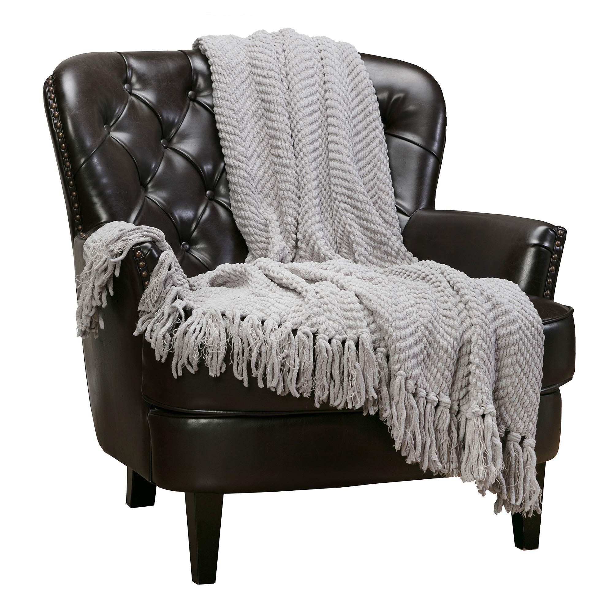 Premium Textured Knit Throw Blanket with Tassels - Ultra Soft & Cozy Blanket for Couch, Bed, Sofa - 50