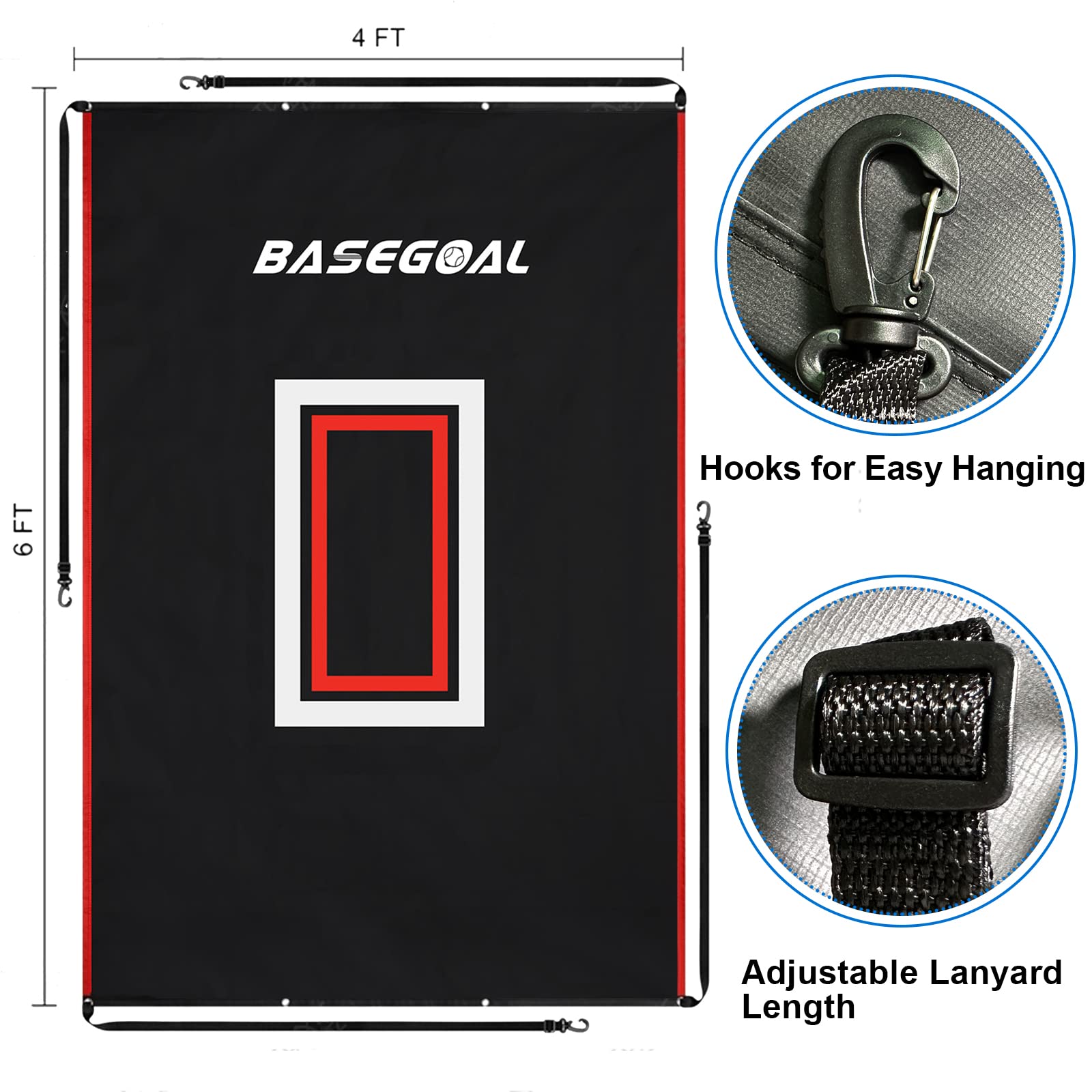 4'x6' Vinyl Baseball Backstop with Strike Zone & Catcher Image - Durable Batting Cage Backdrop for Baseball & Softball Practice | Perfect for Backyard Training, Batting Cages & Net Protection (Black)