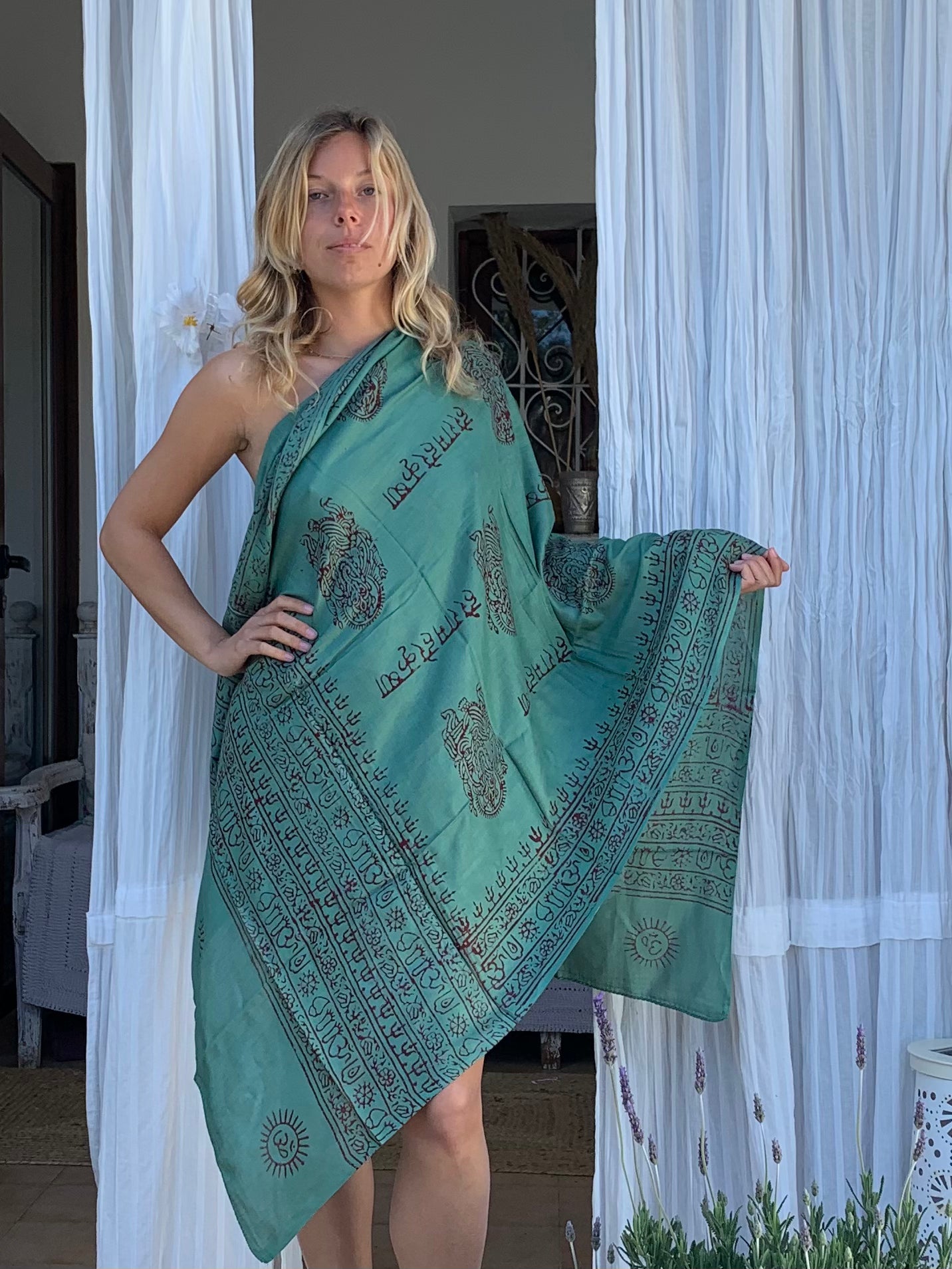 Large Size Om Print Sarong Pareo Shawl - Perfect for Beach, Pool, and Summer Fashion