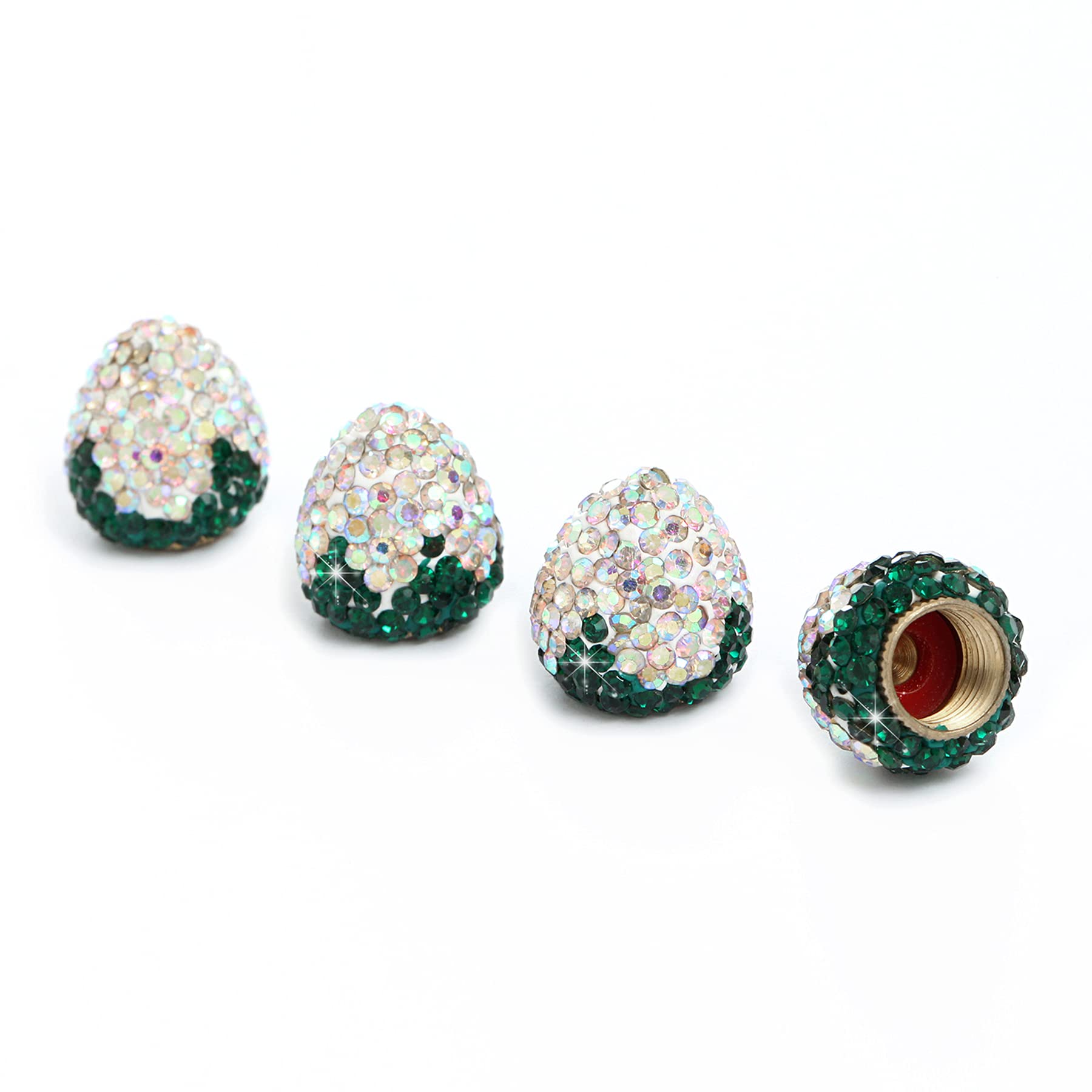 JUSTTOP 4-Pack Crystal Rhinestone Strawberry Car Tire Valve Stem Caps - Handmade Bling Dustproof Air Valve Covers for Most Vehicles - AB Color - Perfect for Car Detailing, Gifts & Customization