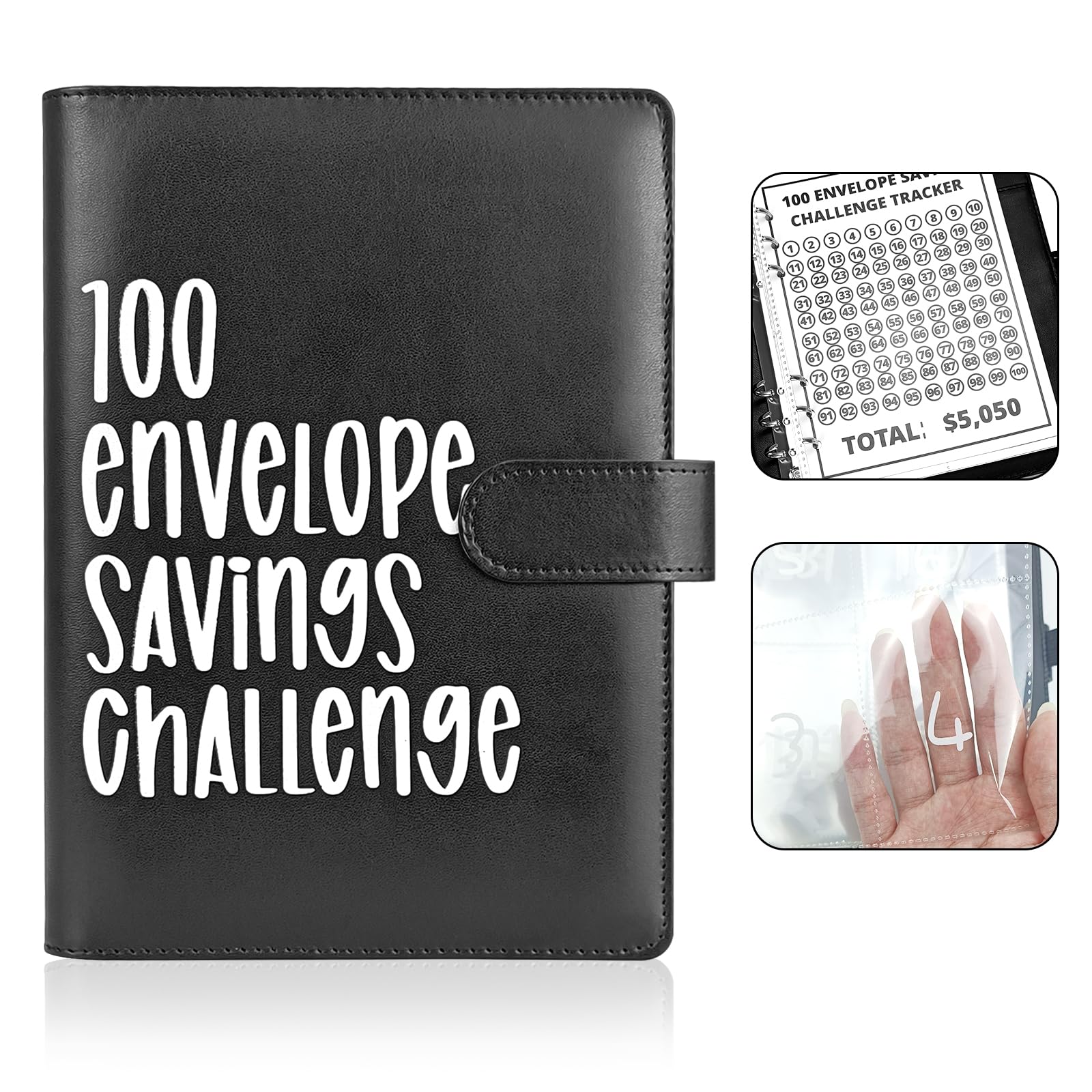 100 Envelope Challenge Binder - Money Saving Budget Planner with Cash Pockets | Fun & Easy Savings Tracker for Financial Goals | Perfect for Home Budgeting, Debt Payoff & Emergency Funds (Black)