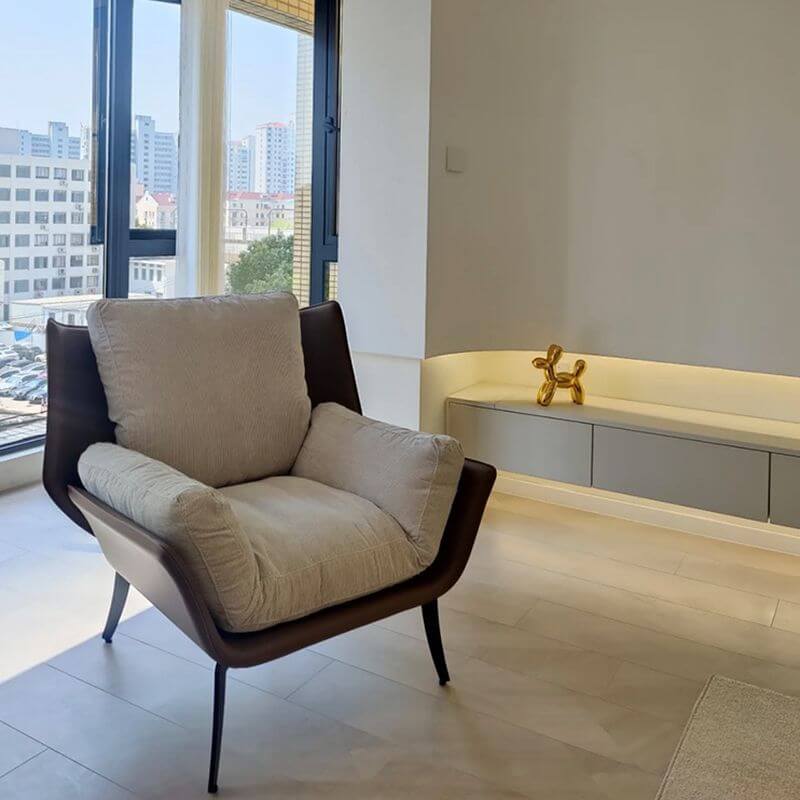 Minimalist White Accent Chair with Fixed Back & Armrests - Removable Cushions & Pillow Included - Perfect for Living Room, Bedroom or Office Decor