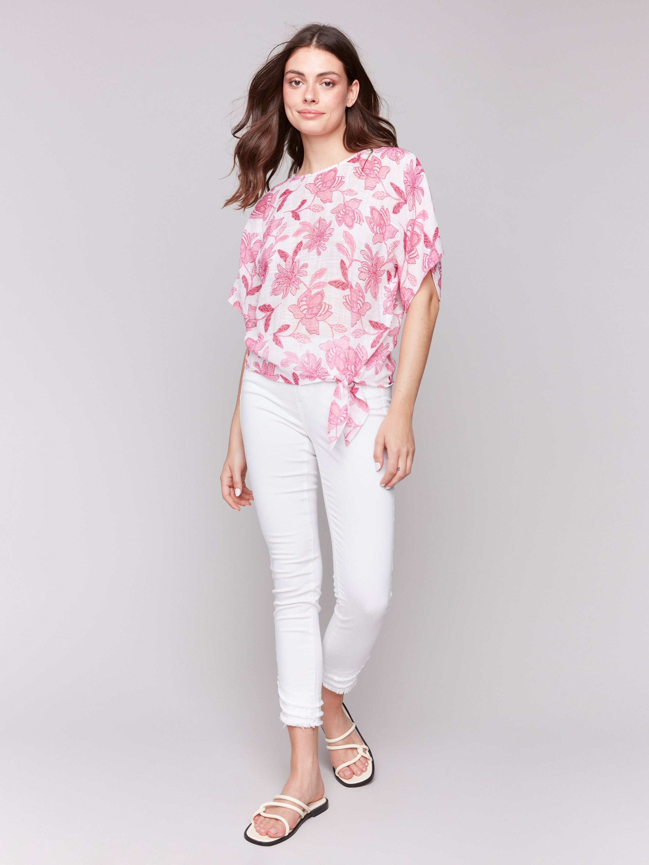 Printed Cotton Gauze Blouse with Side Tie - Enchanted Floral Summer Top for Women | Perfect for Beach Vacations, Boho Outfits & Casual Wear