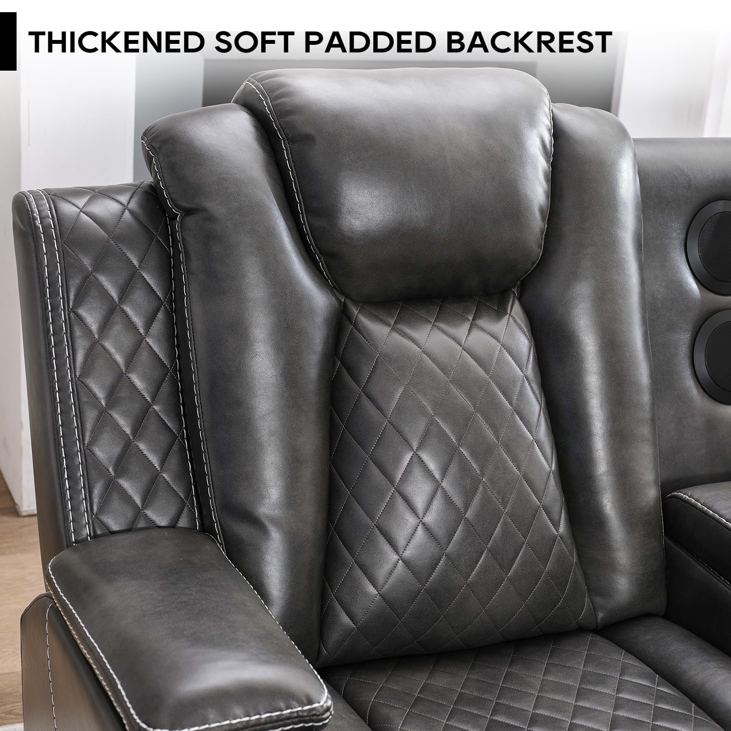Premium Faux Leather Power Recliner Sofa Set with Bass Speaker & Wireless Charger - 3-Seater Reclining Couch & Loveseat with LED Lights & Reading Light for Living Room, Home Theater - Perfect for Movie Nights, Gaming & Relaxation (Grey)