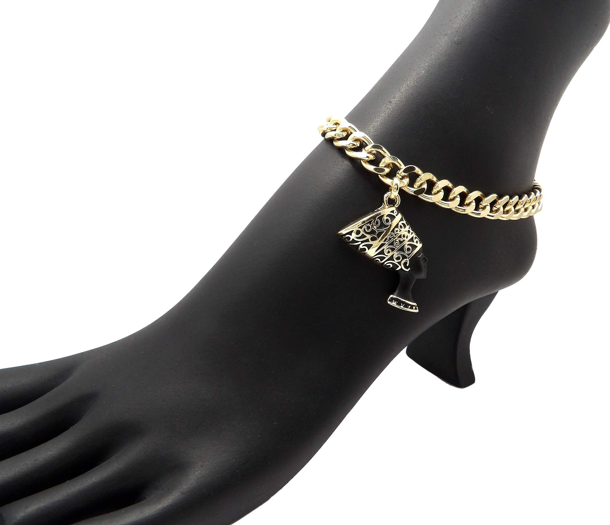 Egyptian Ankh & Nefertiti Charm Anklet - 9.5