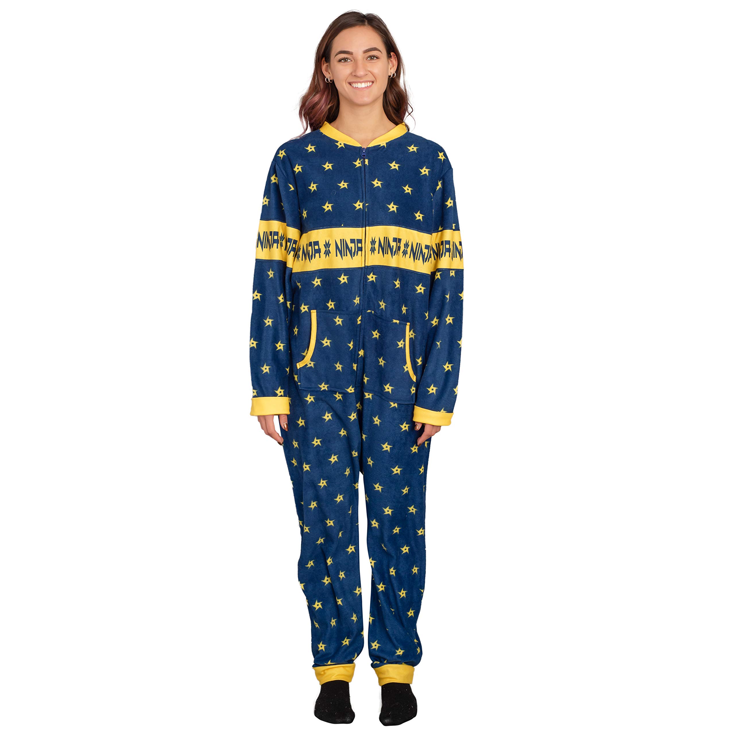 Ninja Video Game Streamer Shurikens Pajama Union Suit - Comfortable Cosplay Pajamas for Gamers & Anime Fans - Perfect for Twitch Streaming, Sleepovers & Conventions