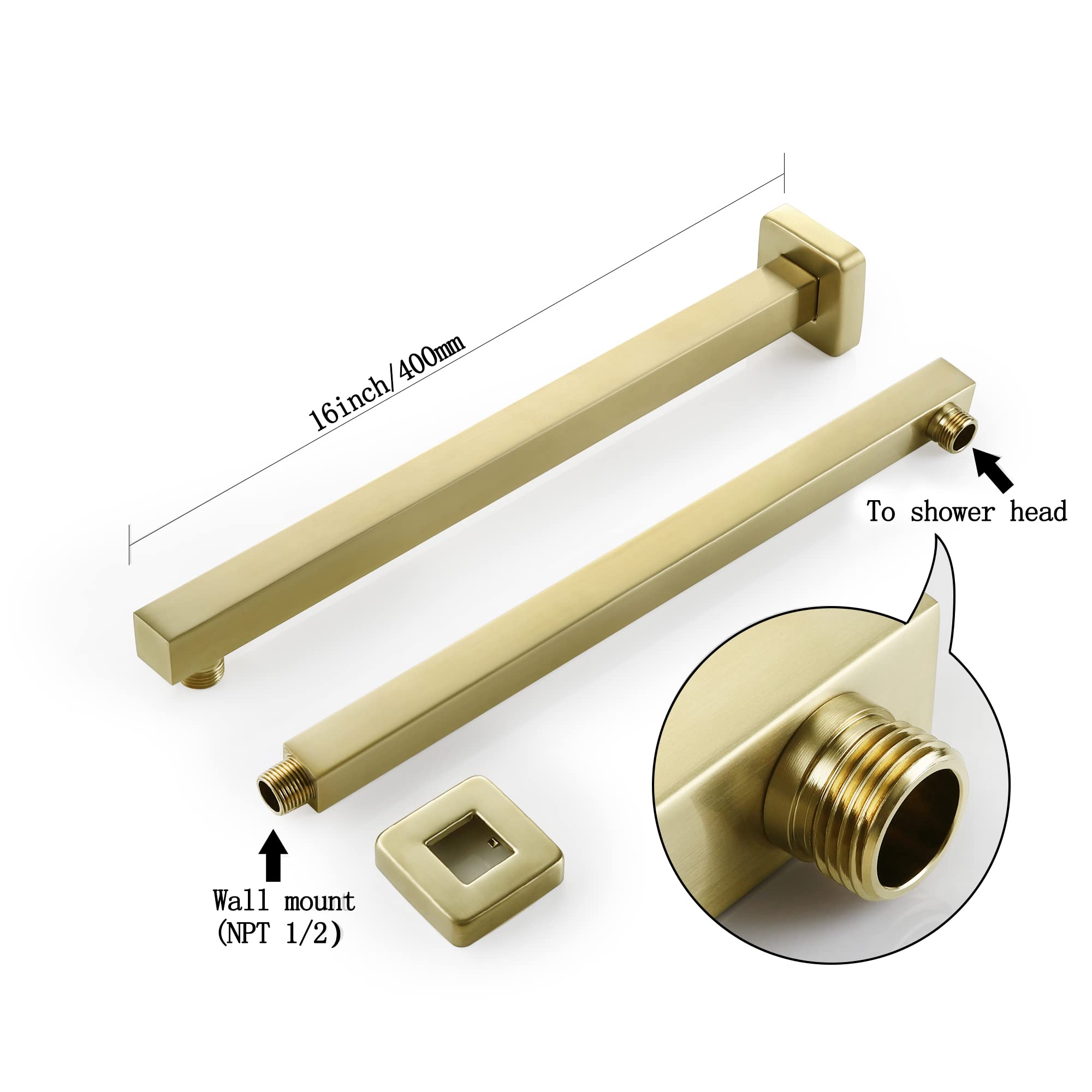 SKOWLL 8 Inch Rainfall Shower System - Brushed Gold Wall Mounted Shower Head with Pressure Balancing Mixer Valve | Solid Brass Construction | Perfect for Luxurious Spa-Like Bathroom Experience