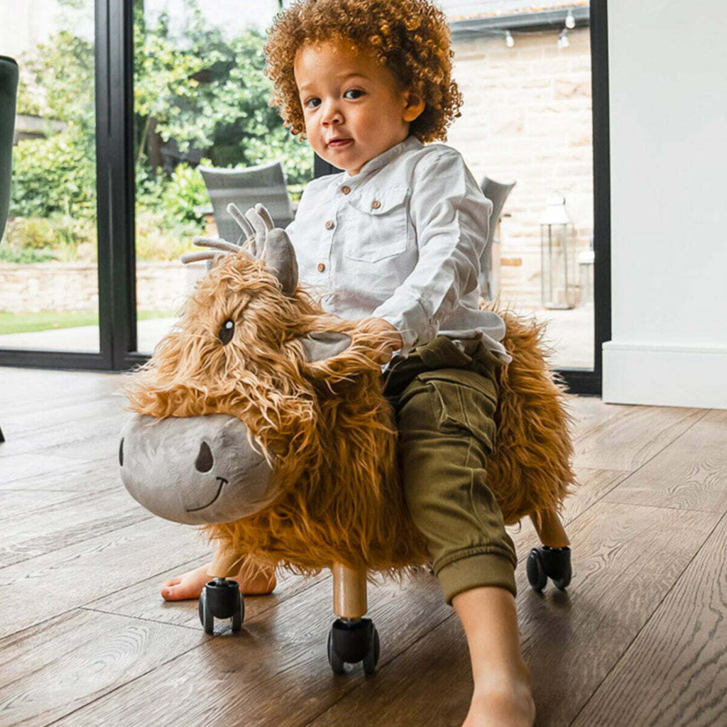 Hubert Highland Cow Ride-On Toy for Kids - Soft Plush Rocking Animal with Safety Seat - Perfect for Indoor Play, Nursery Decor & Toddler Birthday Gifts