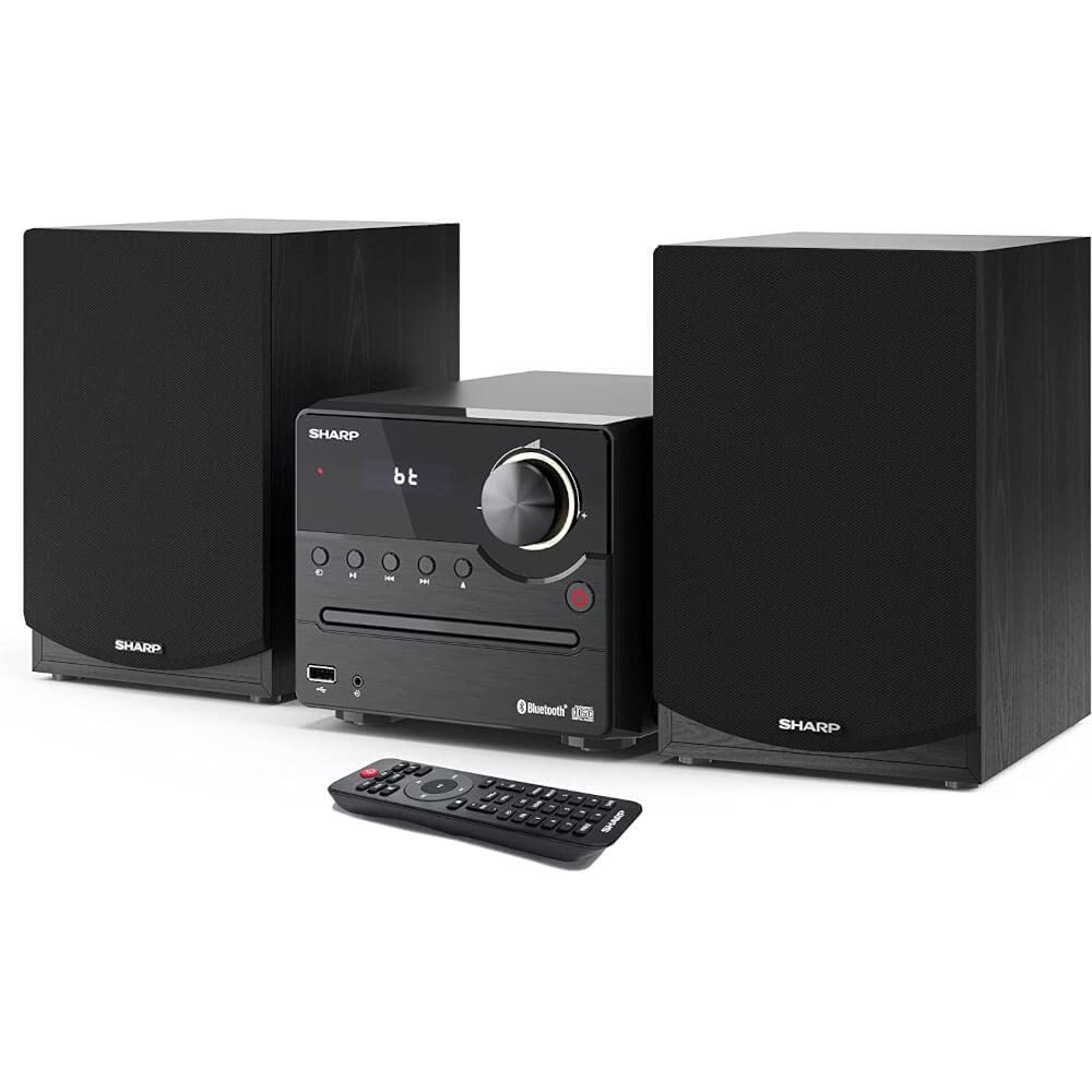 Sharp XL-B512 Wireless Bluetooth CD Player with Wood Speaker System - Audio Streaming, USB Port, MP3 Playback, FM Stereo Tuner, Aux Input (Black Oak) | Perfect for Home Entertainment & Music Lovers