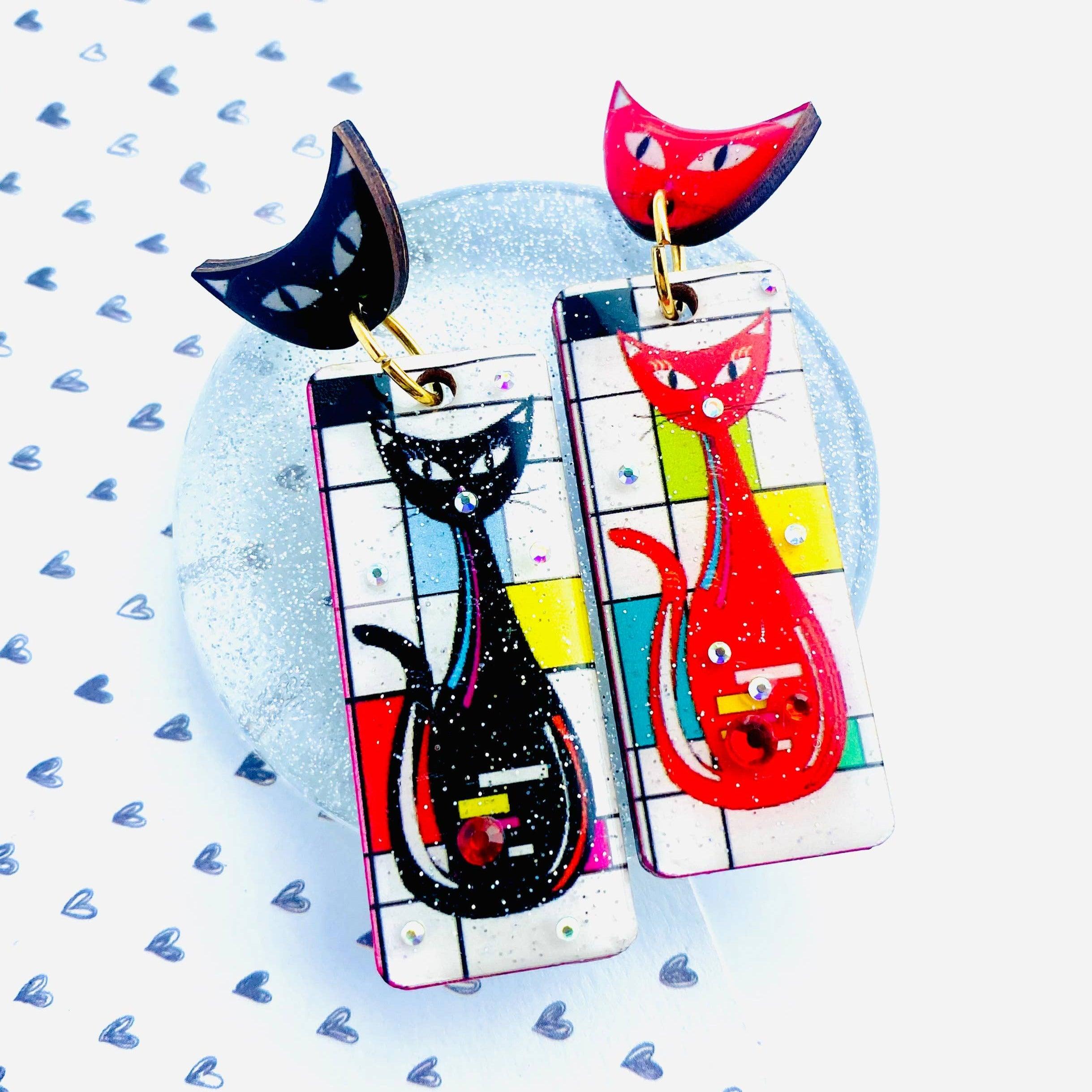 Stylish Atomic Cat Earrings by Rosie Rose Parker - Unique Handmade Jewelry for Women - Perfect for Casual Wear, Parties & Gifts