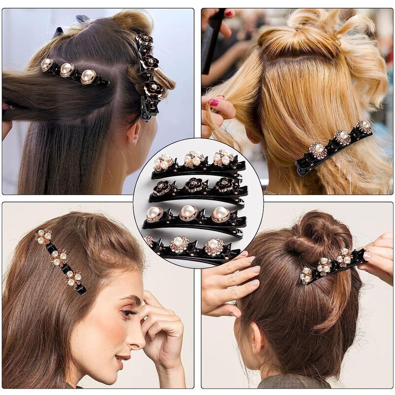 4PCS Sparkling Crystal Hair Clips for Women - Rhinestone Braided Hair Accessories with Satin Fabric & Four-Leaf Clover Design - Perfect for Weddings, Parties, and Everyday Elegance (B-8pcs)