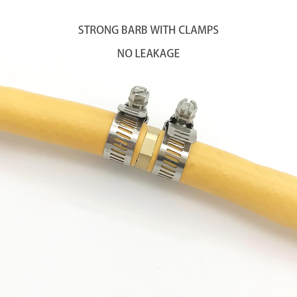 5 Pack 5/8 Inch Brass Garden Hose Repair Mender Connectors with Stainless Steel Clamps - Leakproof Water Hose Fittings for Outdoor Faucet, Sprinkler & Irrigation System